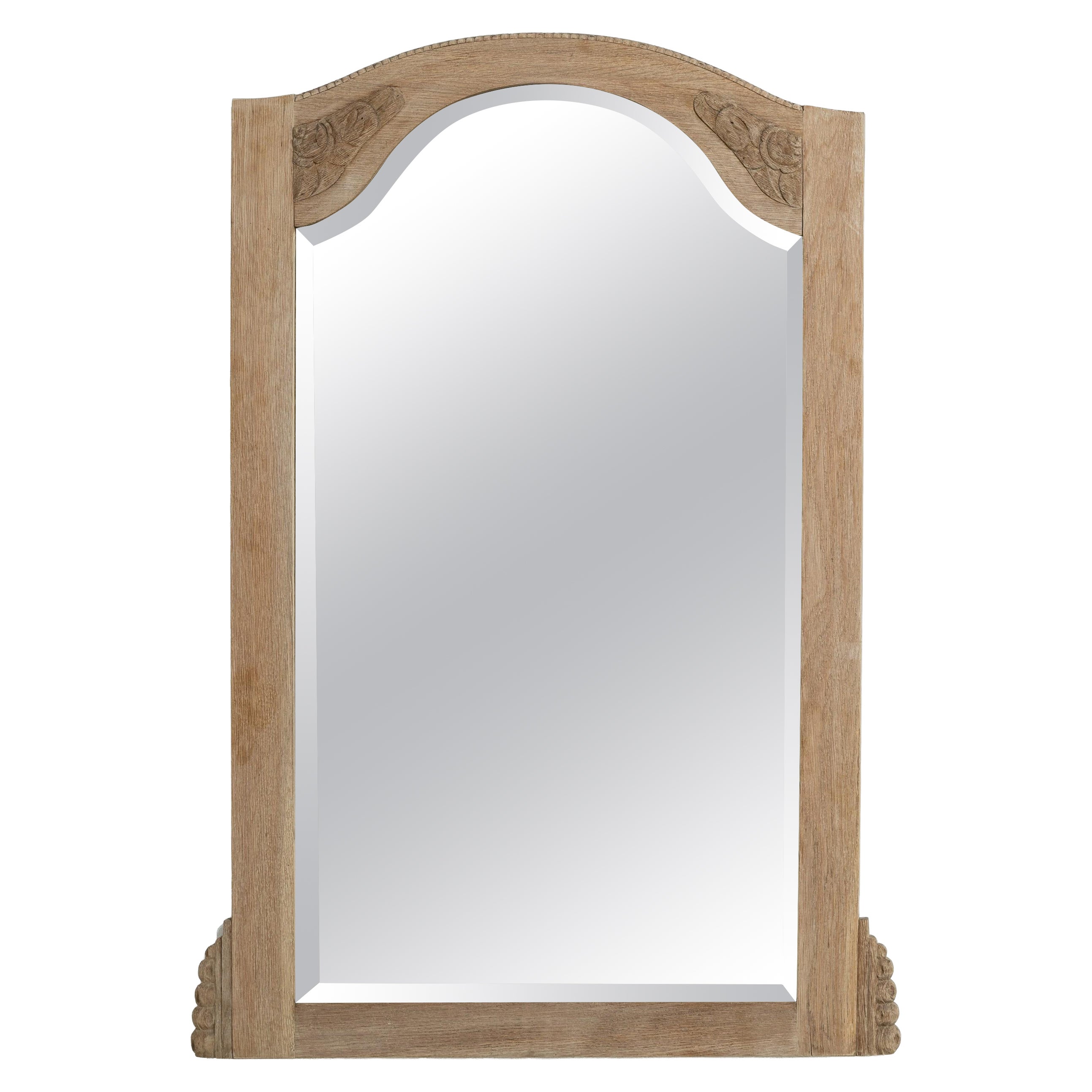 19th Century French Oak Wall Mirror, Art Nouveau Design, Antique