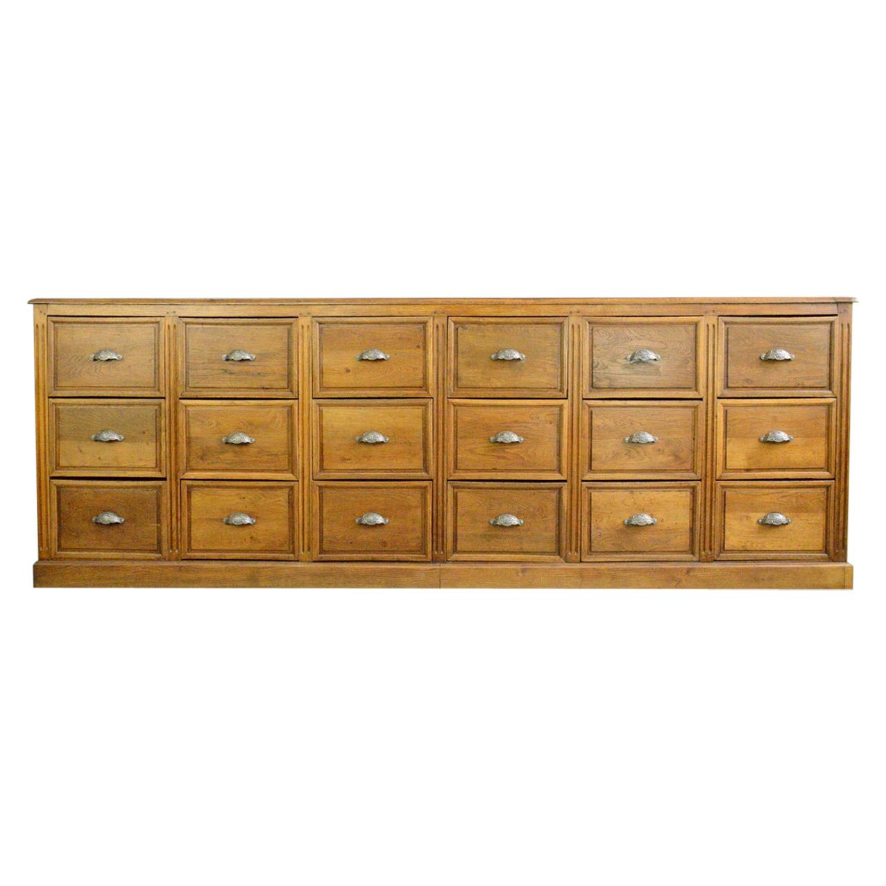 19th Century French Oak Bank of Drawers