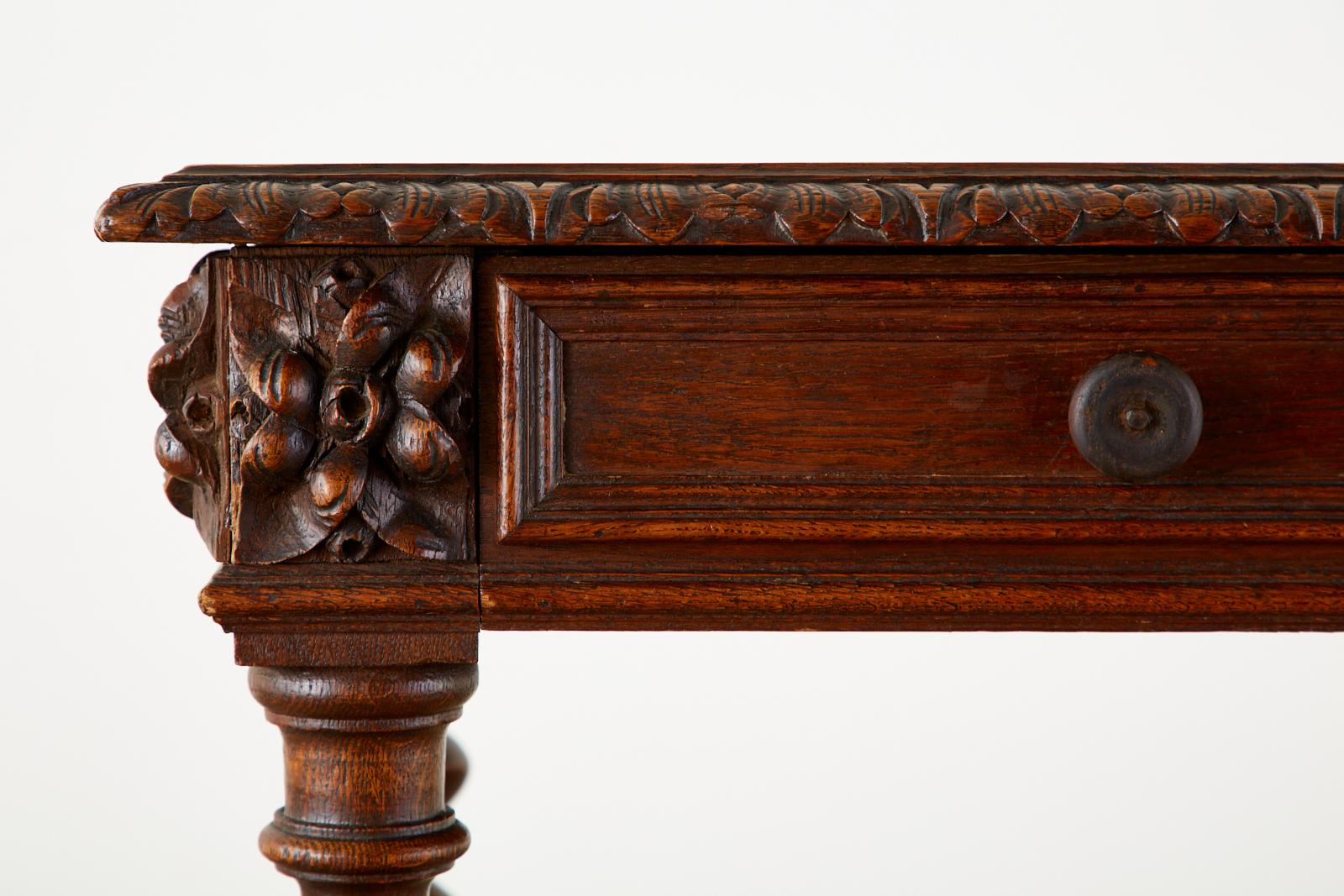 19th Century French Oak Barley Twist Bureau Plat Desk For Sale 3