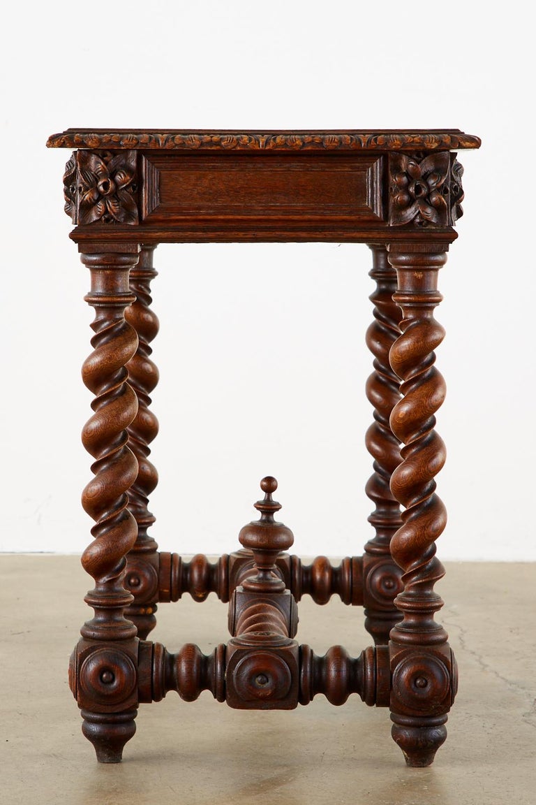 Louis XIII 19th Century French Oak Barley Twist Bureau Plat Desk For Sale