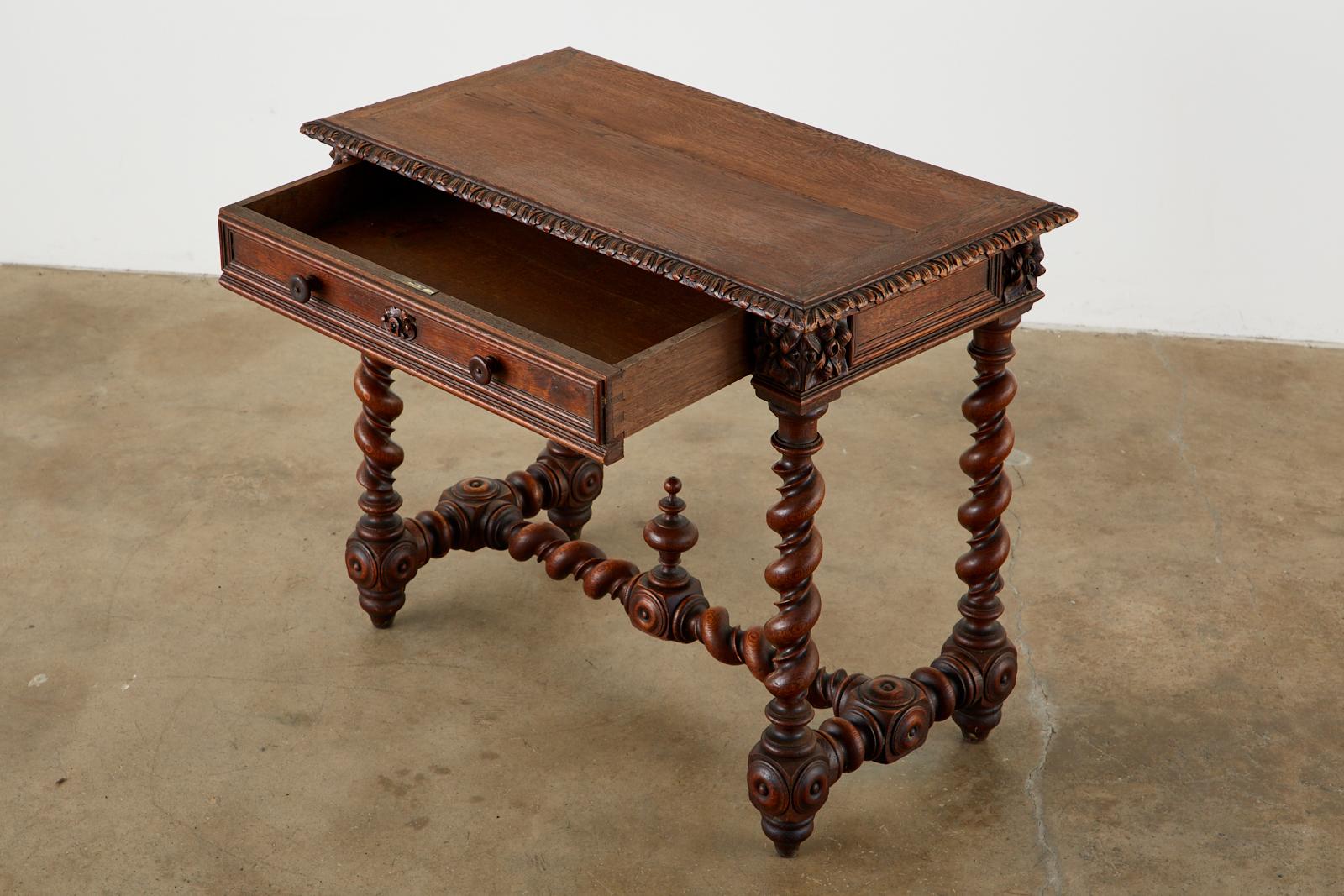 Louis XIII 19th Century French Oak Barley Twist Bureau Plat Desk For Sale