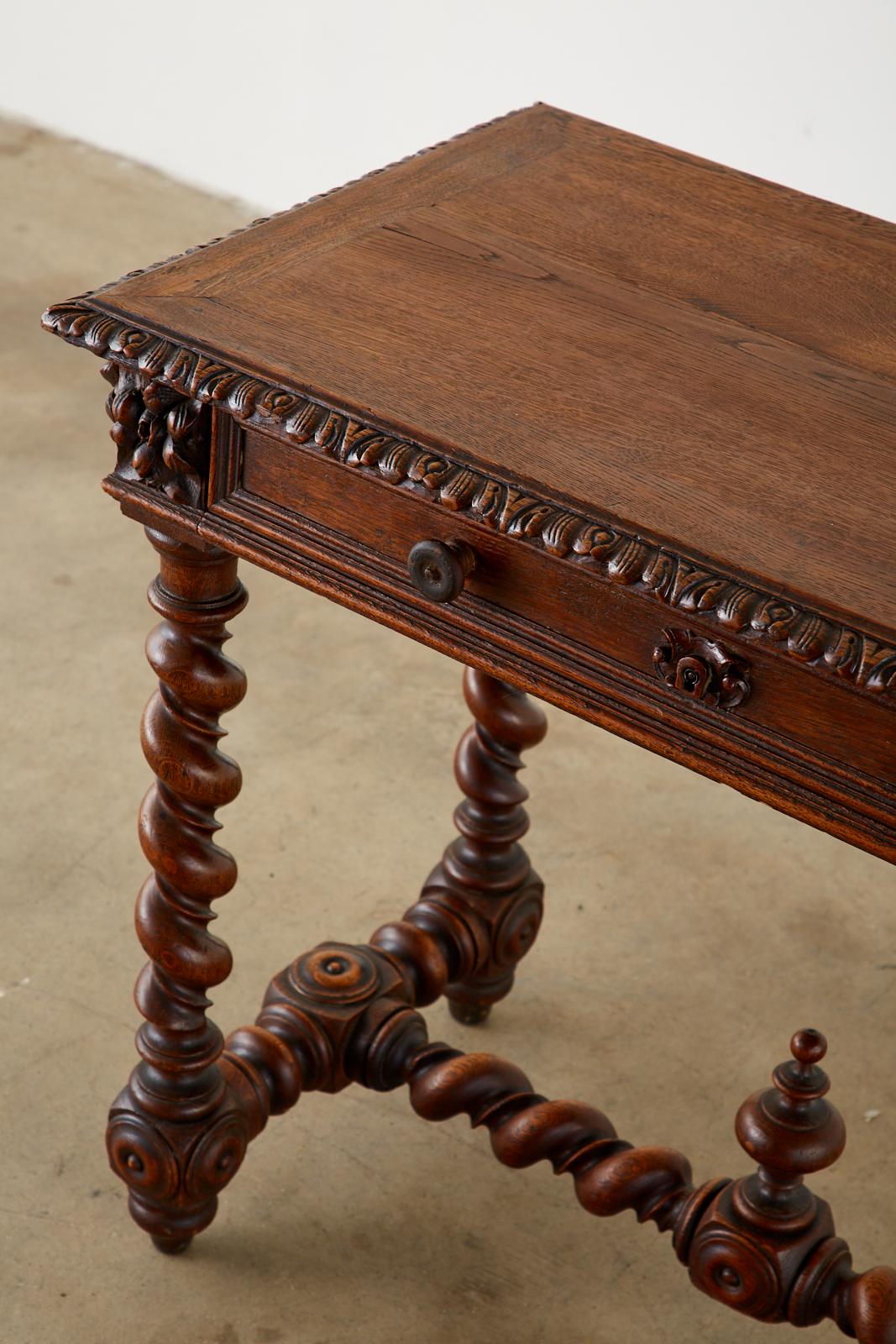 Hand-Crafted 19th Century French Oak Barley Twist Bureau Plat Desk For Sale