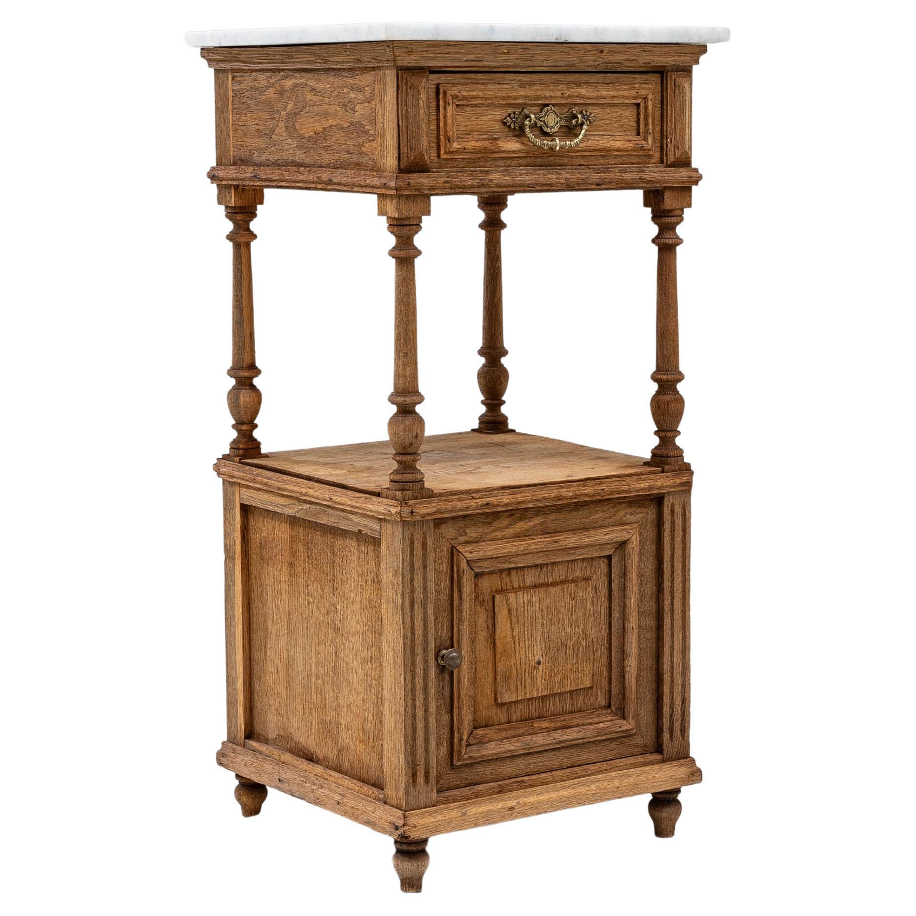19th Century French Oak Bedside Table With Marble Top