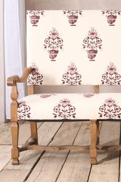 19th century French oak bench upholstered in Vaas by Emma Grant