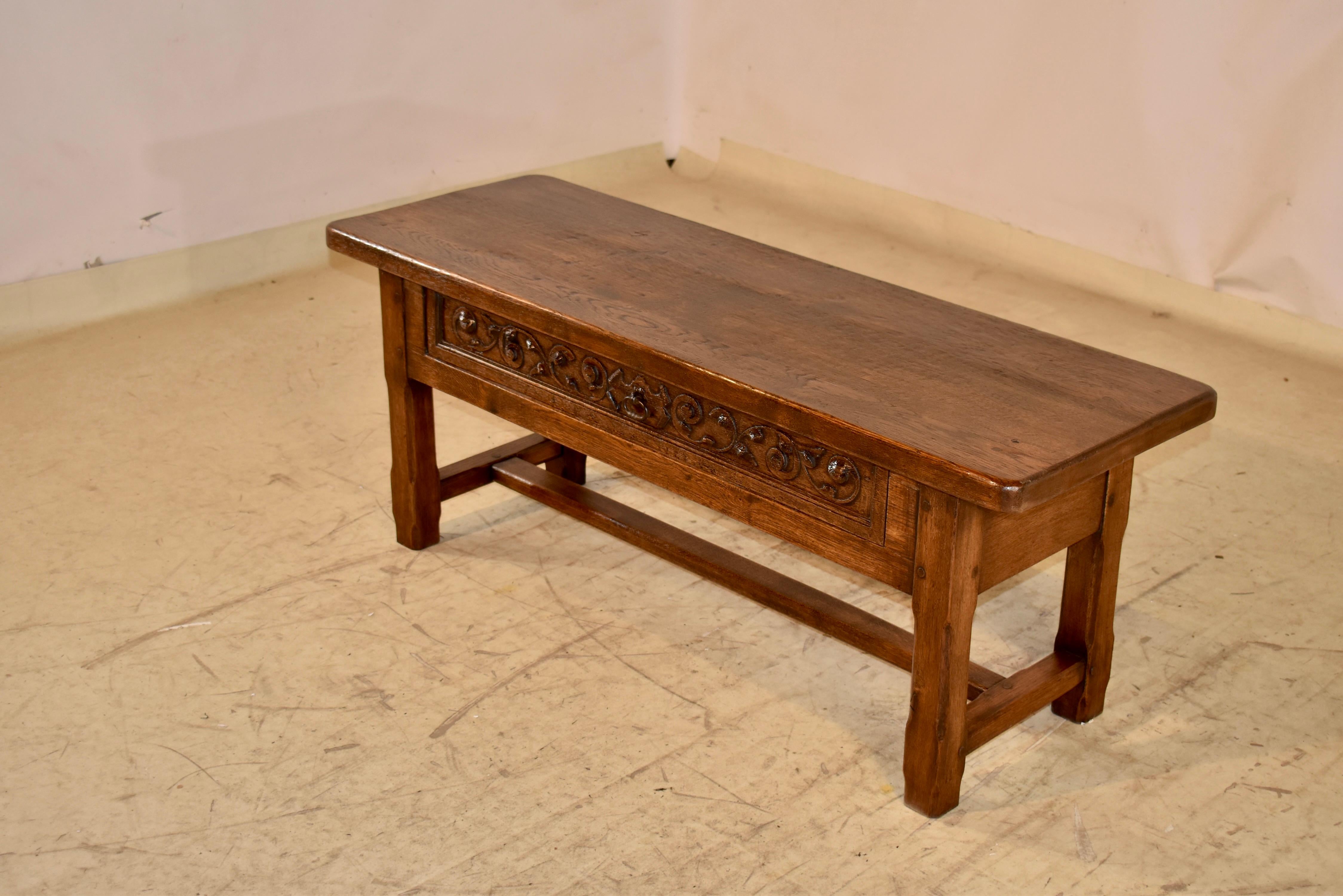 Hand-Carved 19th Century French Oak Bench with Single Drawer For Sale