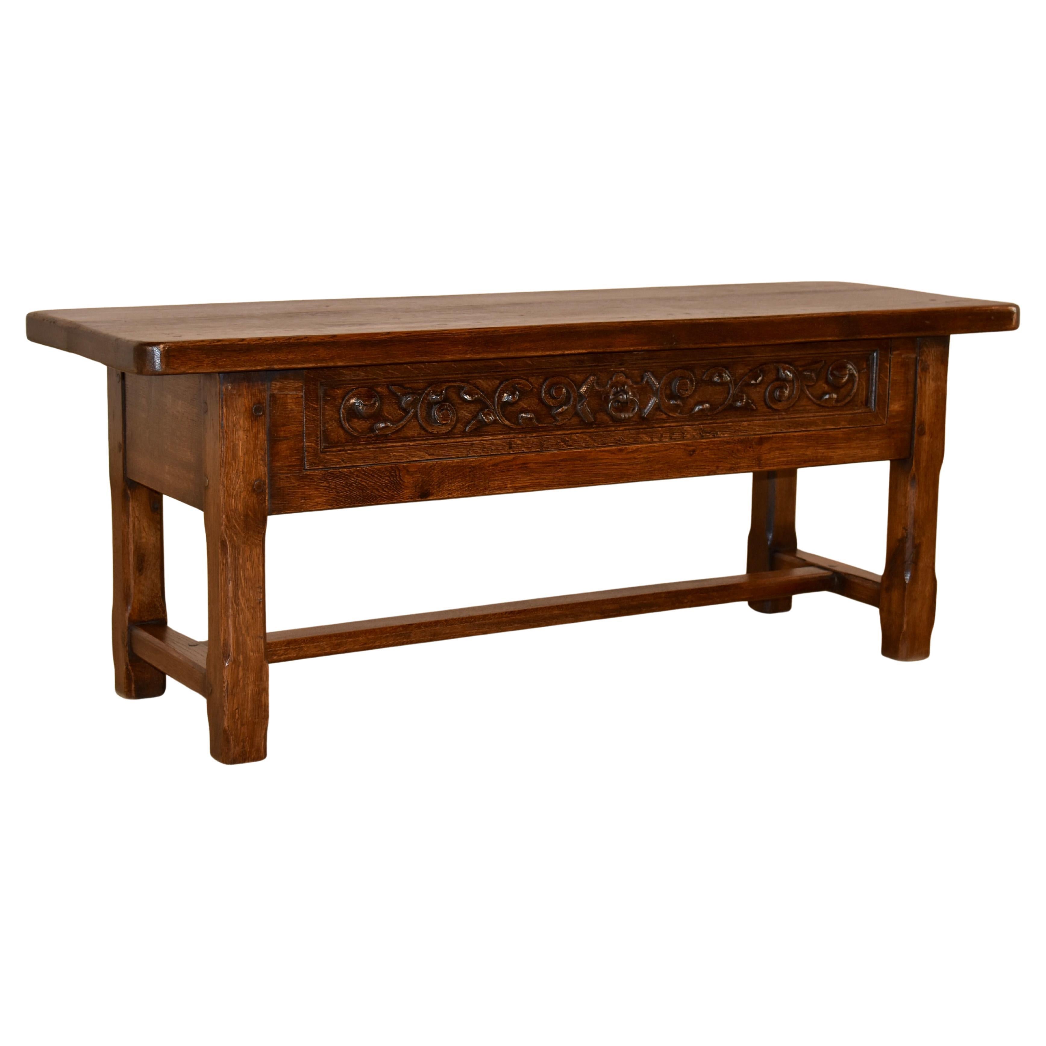 19th Century French Oak Bench with Single Drawer