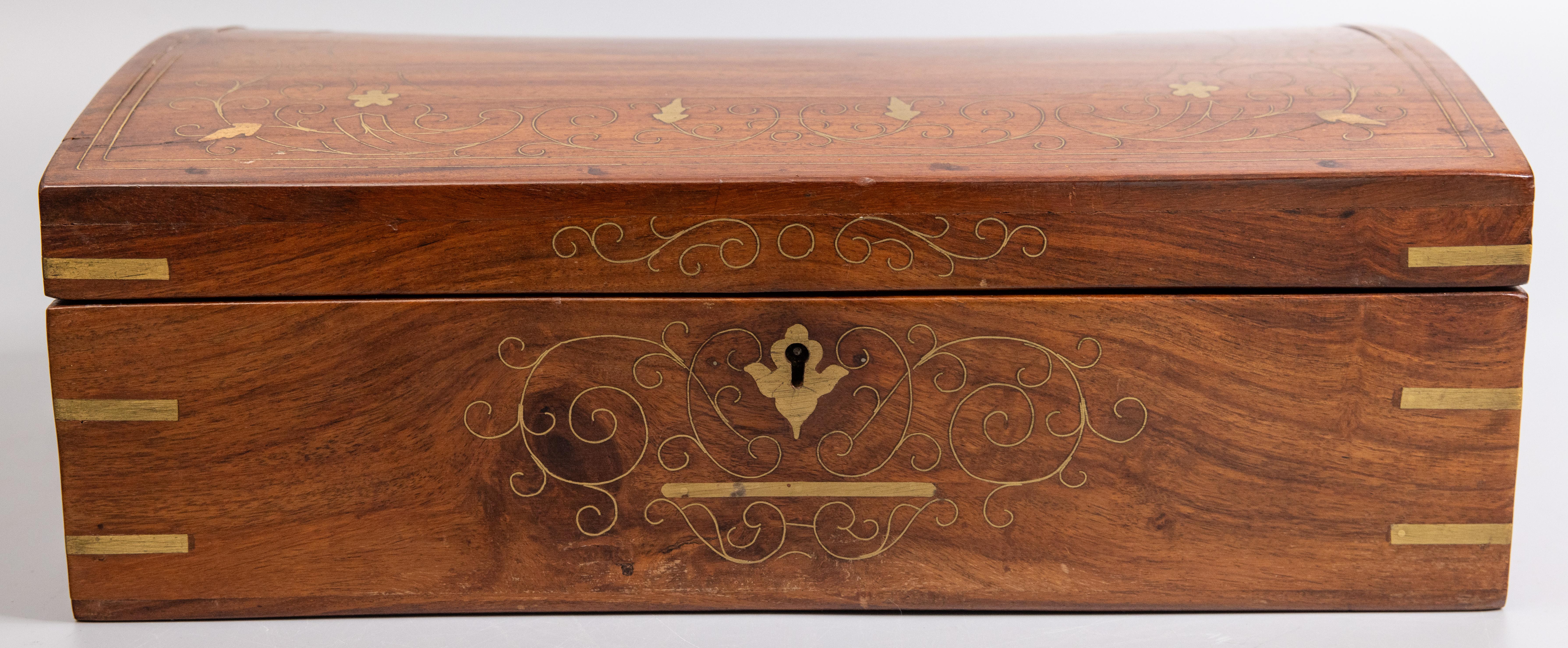 Brass 19th Century French Oak & Boulle Marquetry Jewelry Box, Lock & Key, circa 1880 For Sale