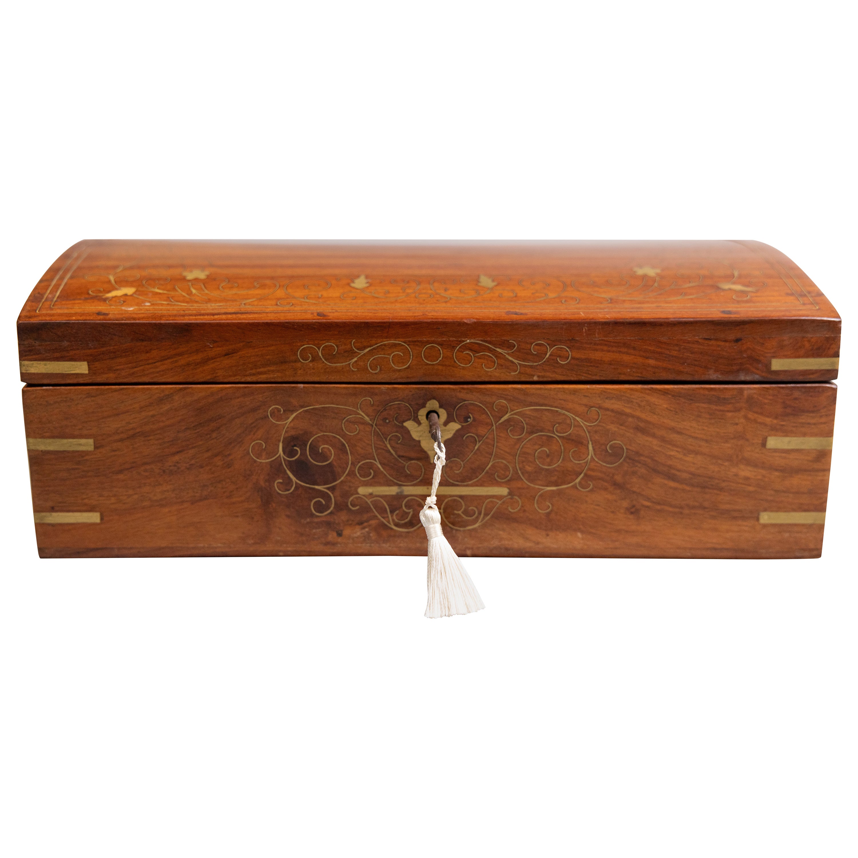 19th Century French Oak 
Boulle Marquetry Jewelry Box, Lock 
Key, circa 1880