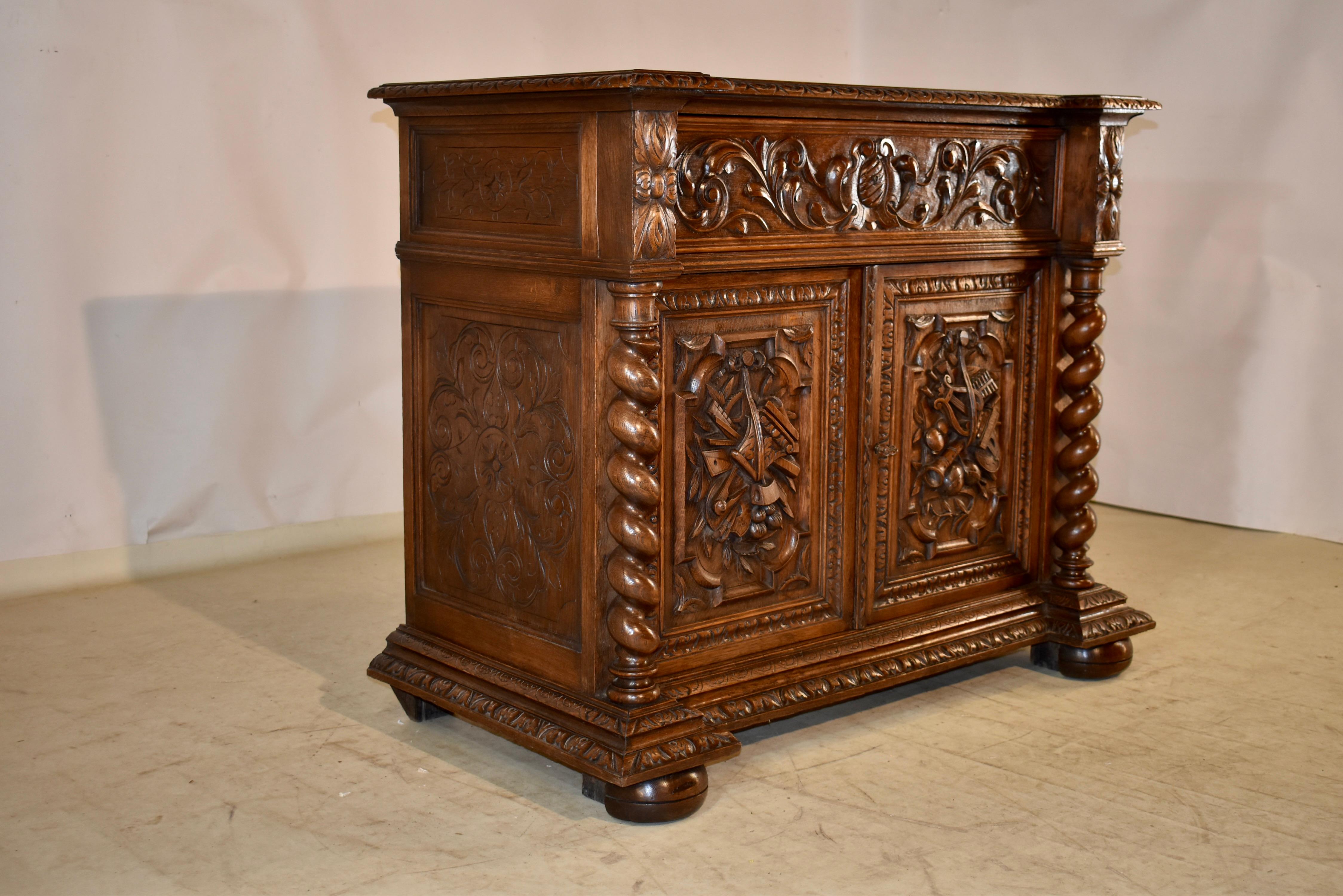 Hand-Carved 19th Century French Oak Buffet For Sale
