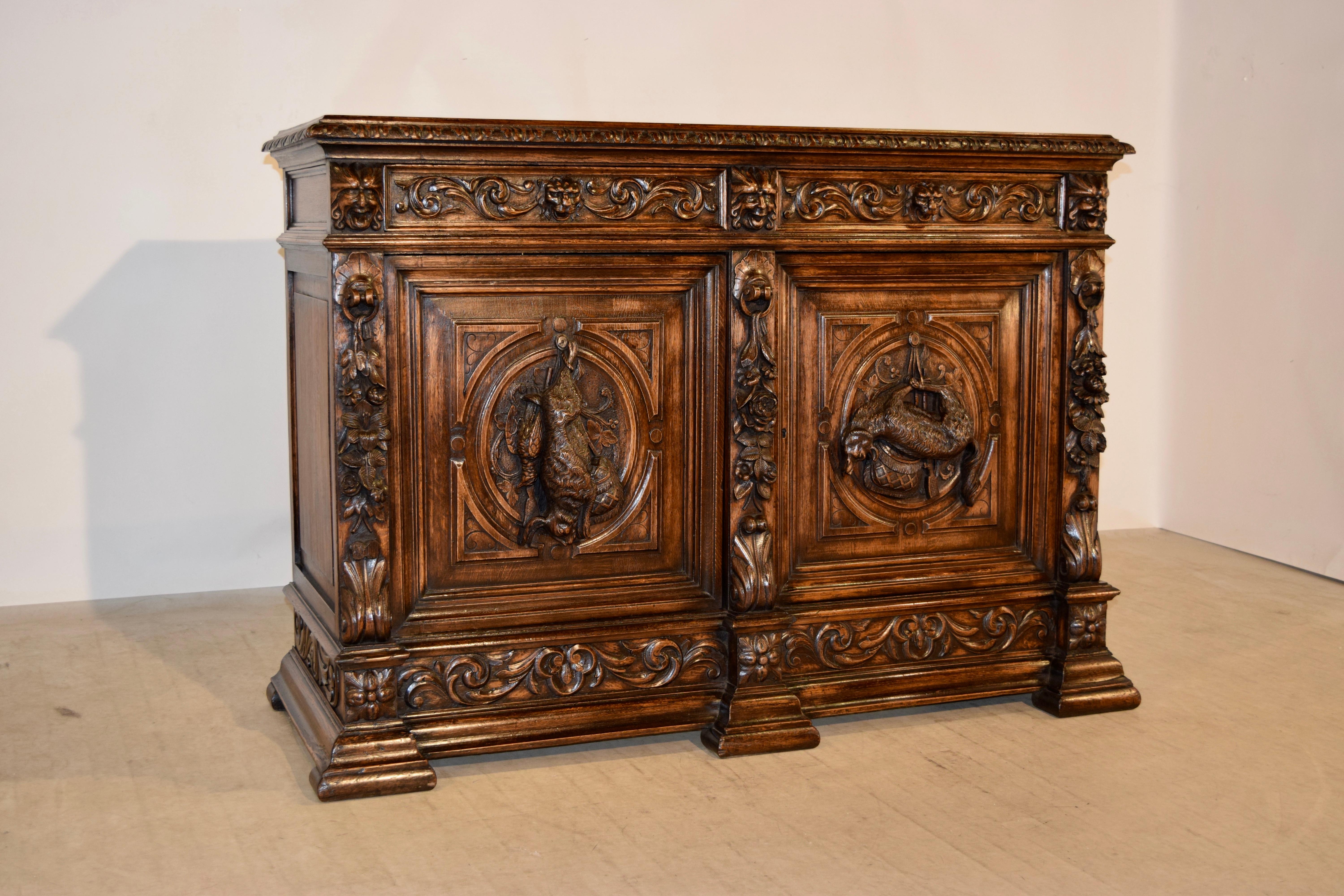 19th Century French Oak Buffet with Carved Doors In Excellent Condition In High Point, NC