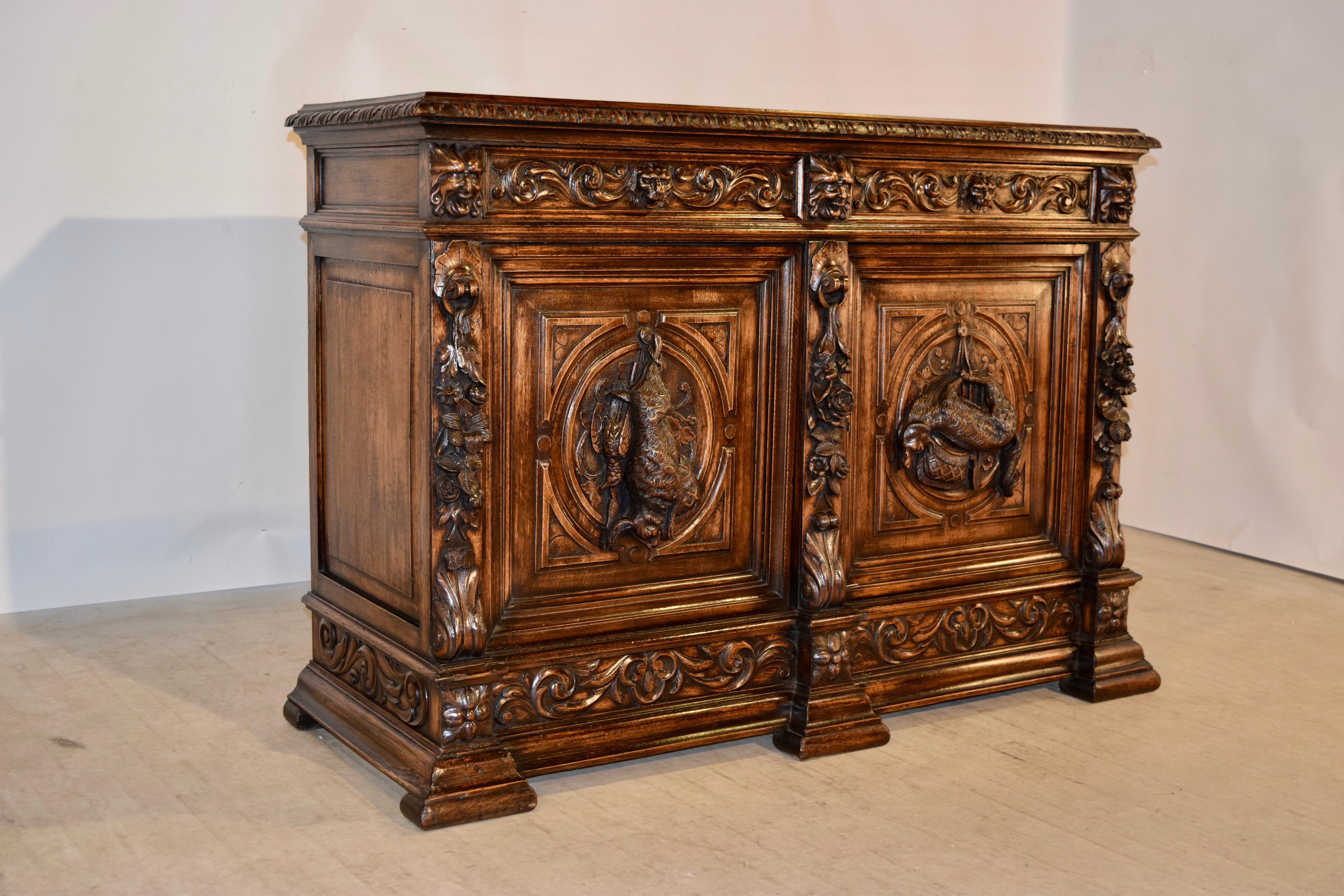 19th Century French Oak Buffet with Carved Doors 1
