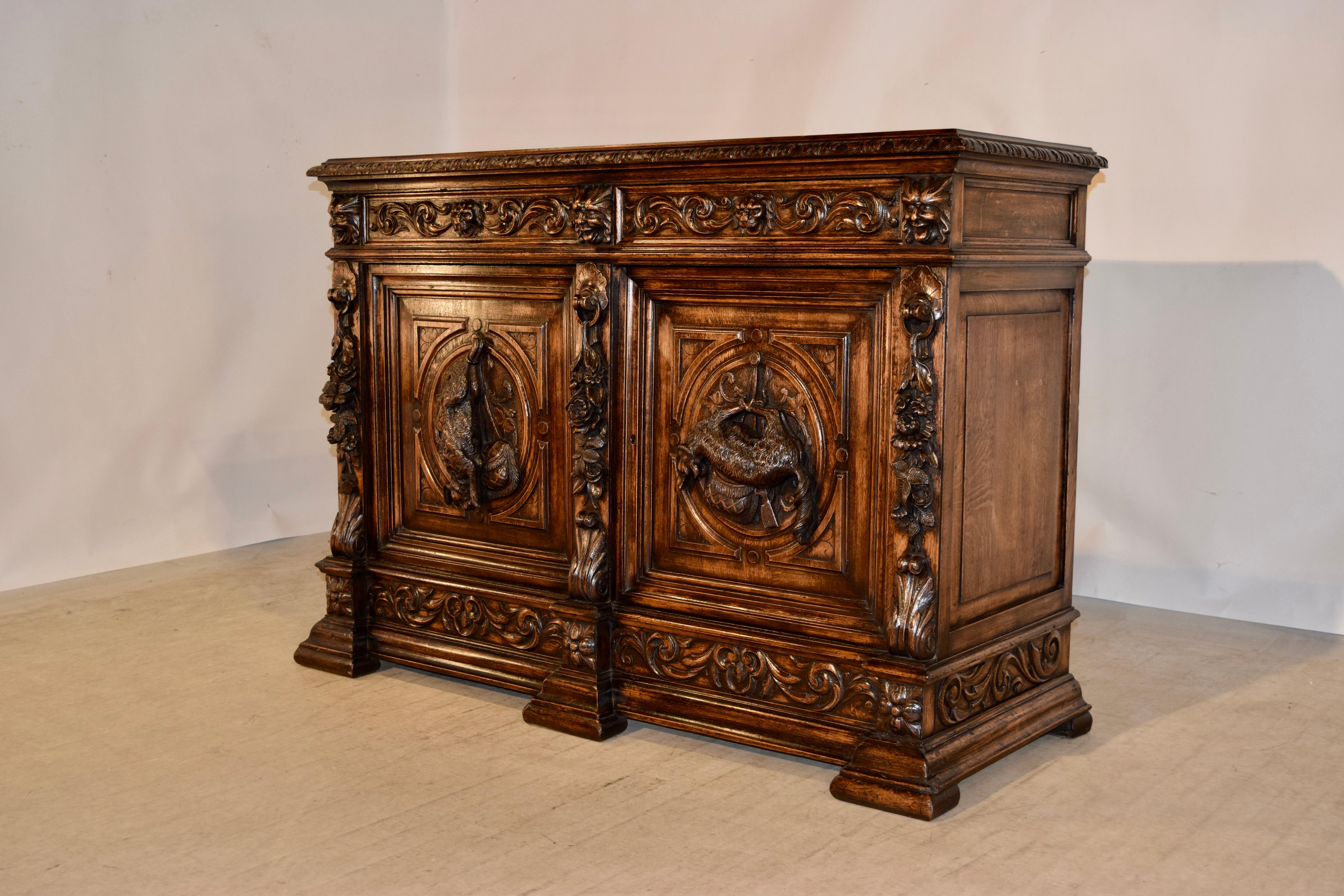 19th Century French Oak Buffet with Carved Doors 2