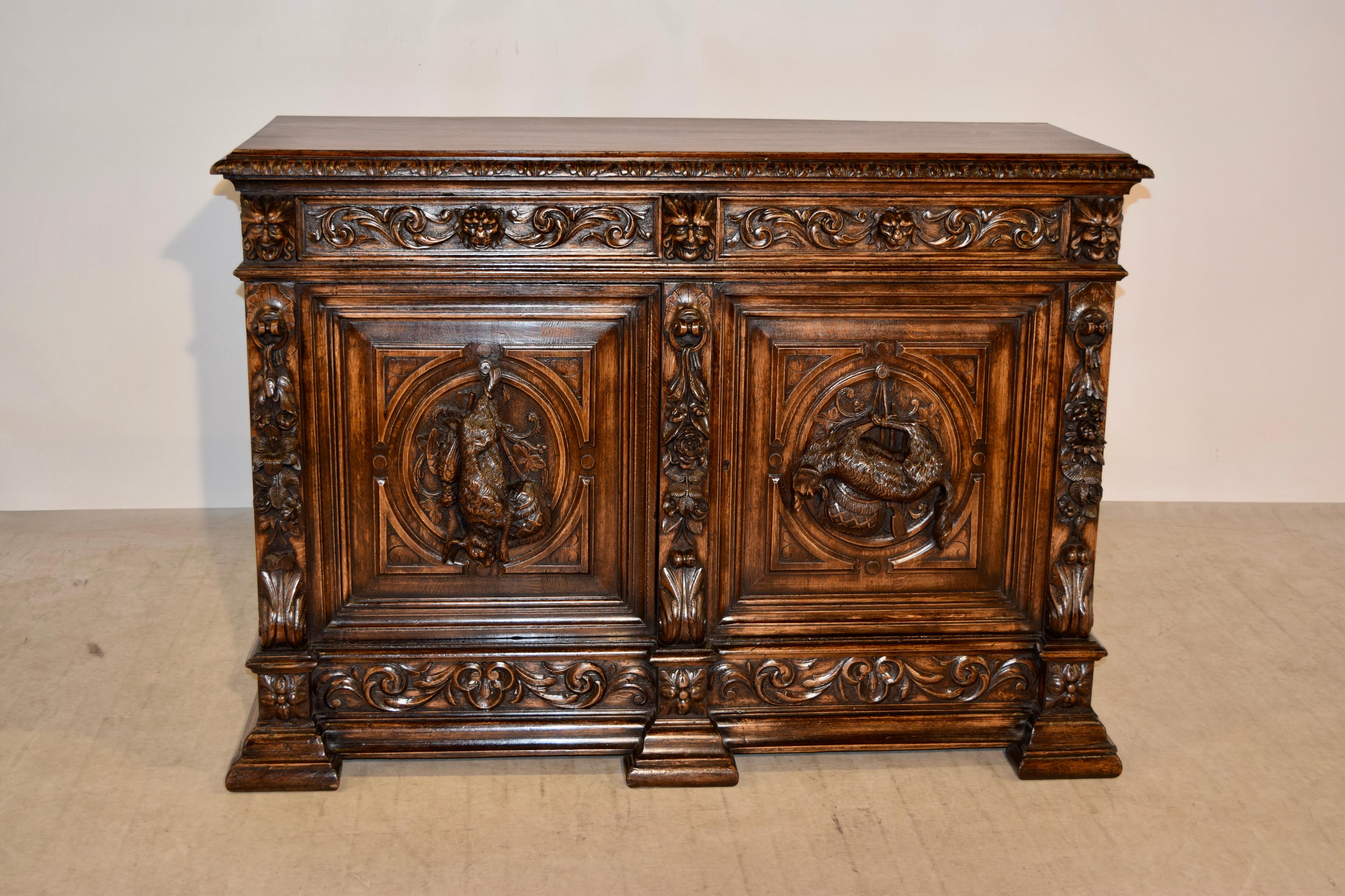 19th Century French Oak Buffet with Carved Doors 4