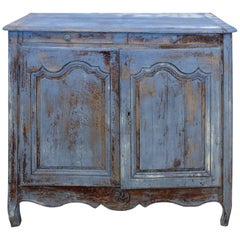19th Century French Oak Cabinet in Distressed Blue Painted Finish