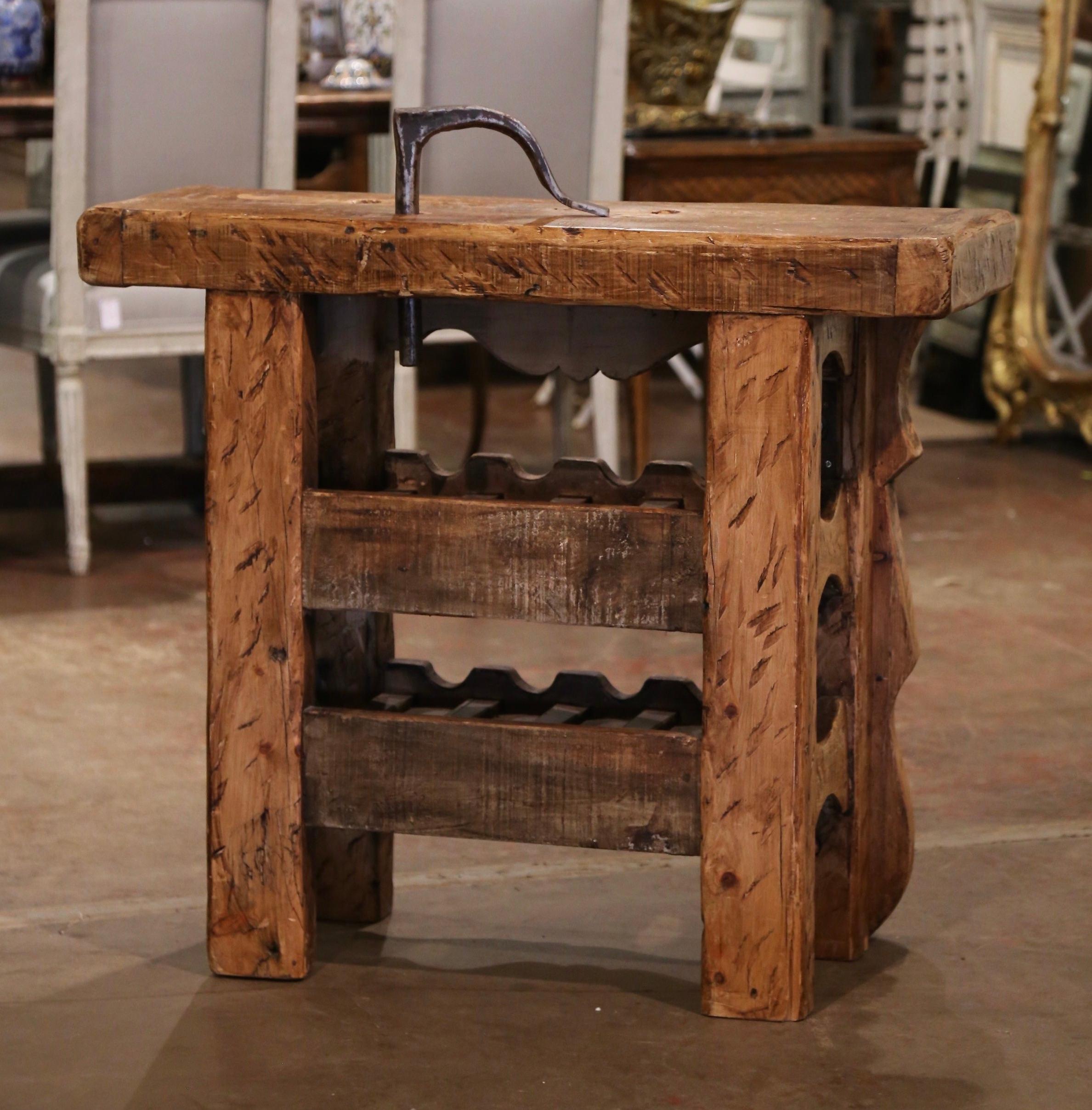 19th Century French Oak Carpenter Press Table with Eight-Bottle Storage Rack For Sale 2