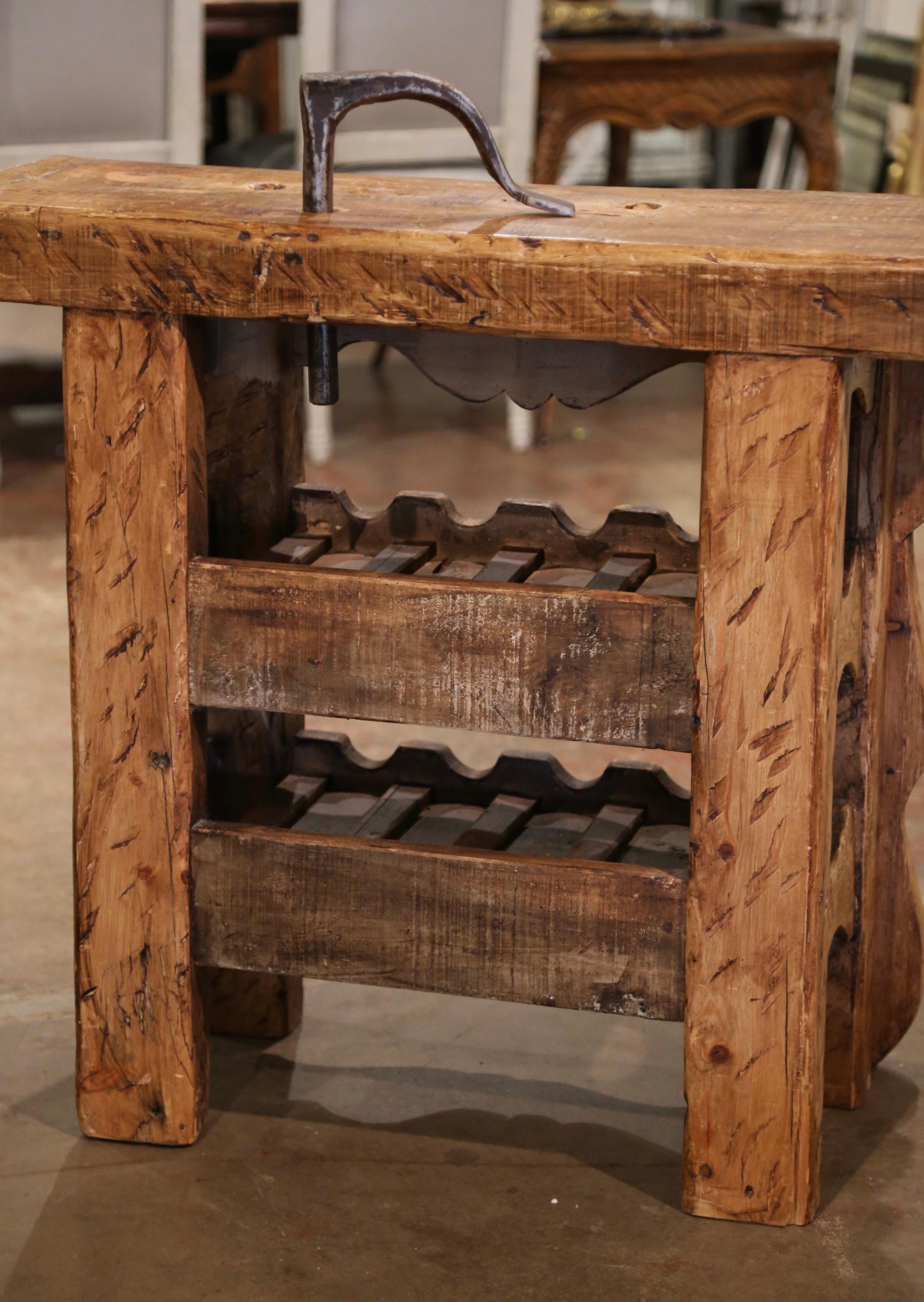 19th Century French Oak Carpenter Press Table with Eight-Bottle Storage Rack For Sale 3