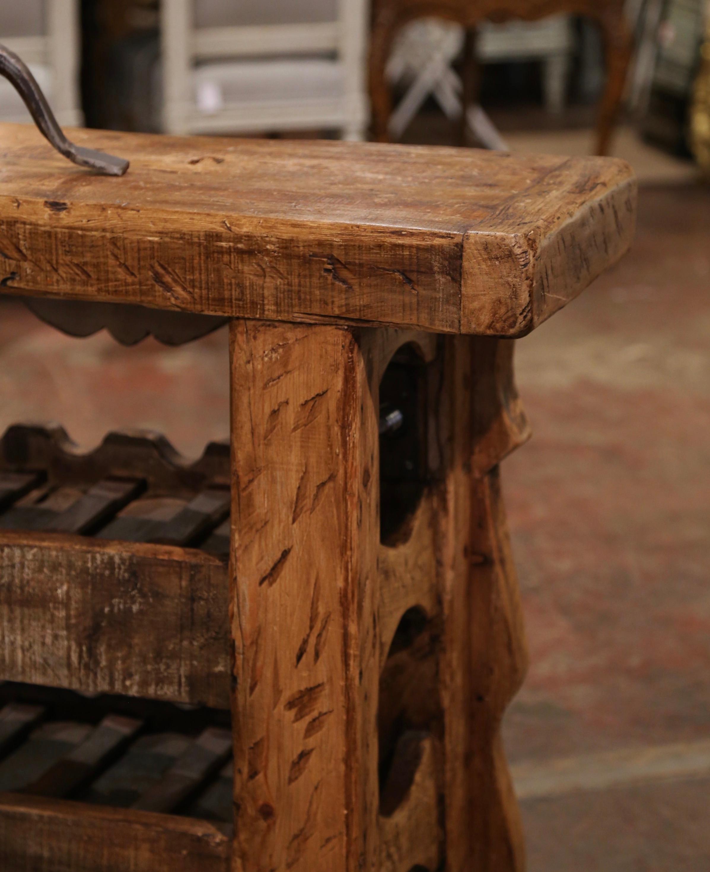 19th Century French Oak Carpenter Press Table with Eight-Bottle Storage Rack For Sale 4