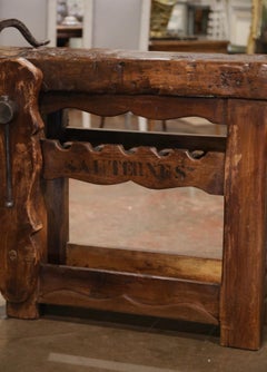 19th Century French Oak Wine Maker’s Bench with Iron Clamp and Sauternes Marking