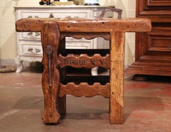 19th Century French Oak Carpenter Press Table with Four-Bottle Storage Rack
