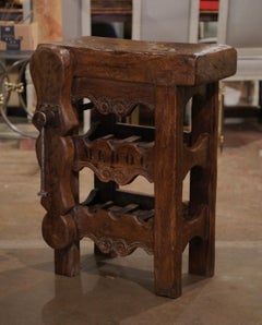 19th Century French Oak Carpenter Press Table with Six-Bottle Storage Rack