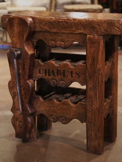 19th Century French Oak Carpenter Press Table with Six-Bottle Storage Rack