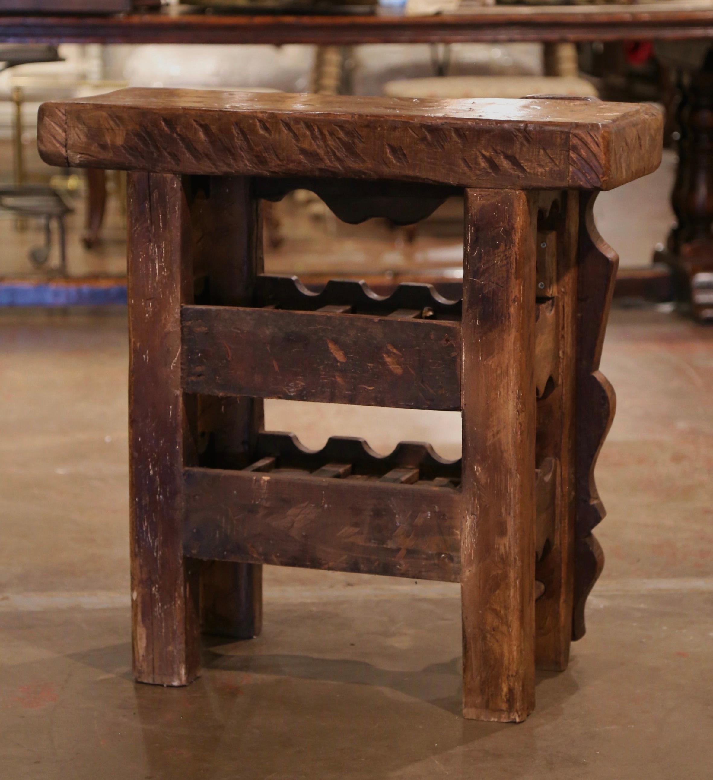 19th Century French Oak Carpenter Press Table with Six-Bottle Storage Rack 1