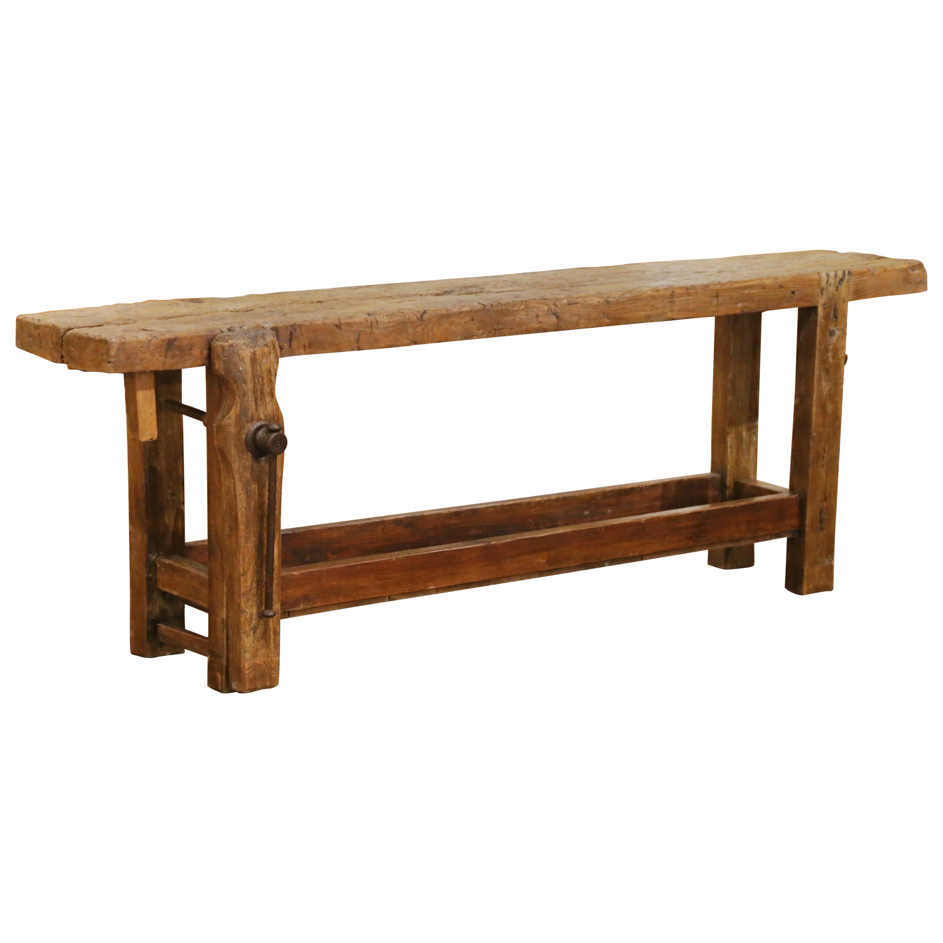 19th Century French Oak Carpenter’s Press Console Table with Bottom Shelf