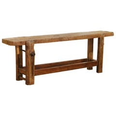 19th Century French Oak Carpenter’s Press Console Table with Bottom Shelf