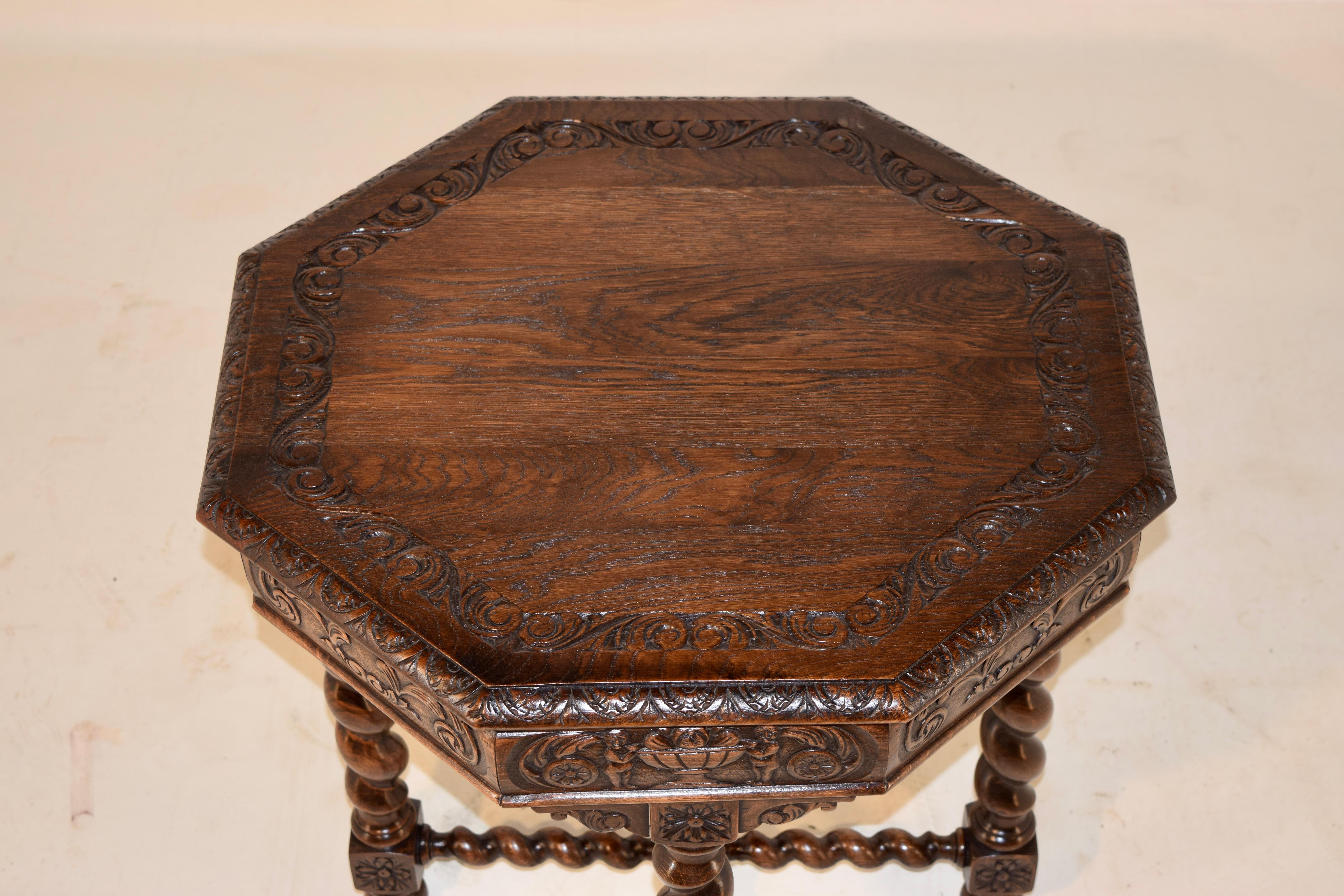 Hand-Carved 19th Century French Oak Carved Side Table