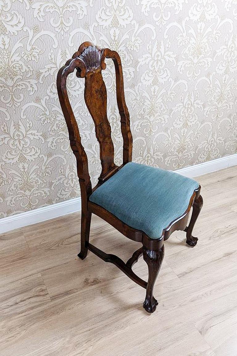 Chippendale 19th-Century French Oak Chair with Grey Upholstery For Sale