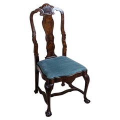 Antique 19th-Century French Oak Chair with Grey Upholstery