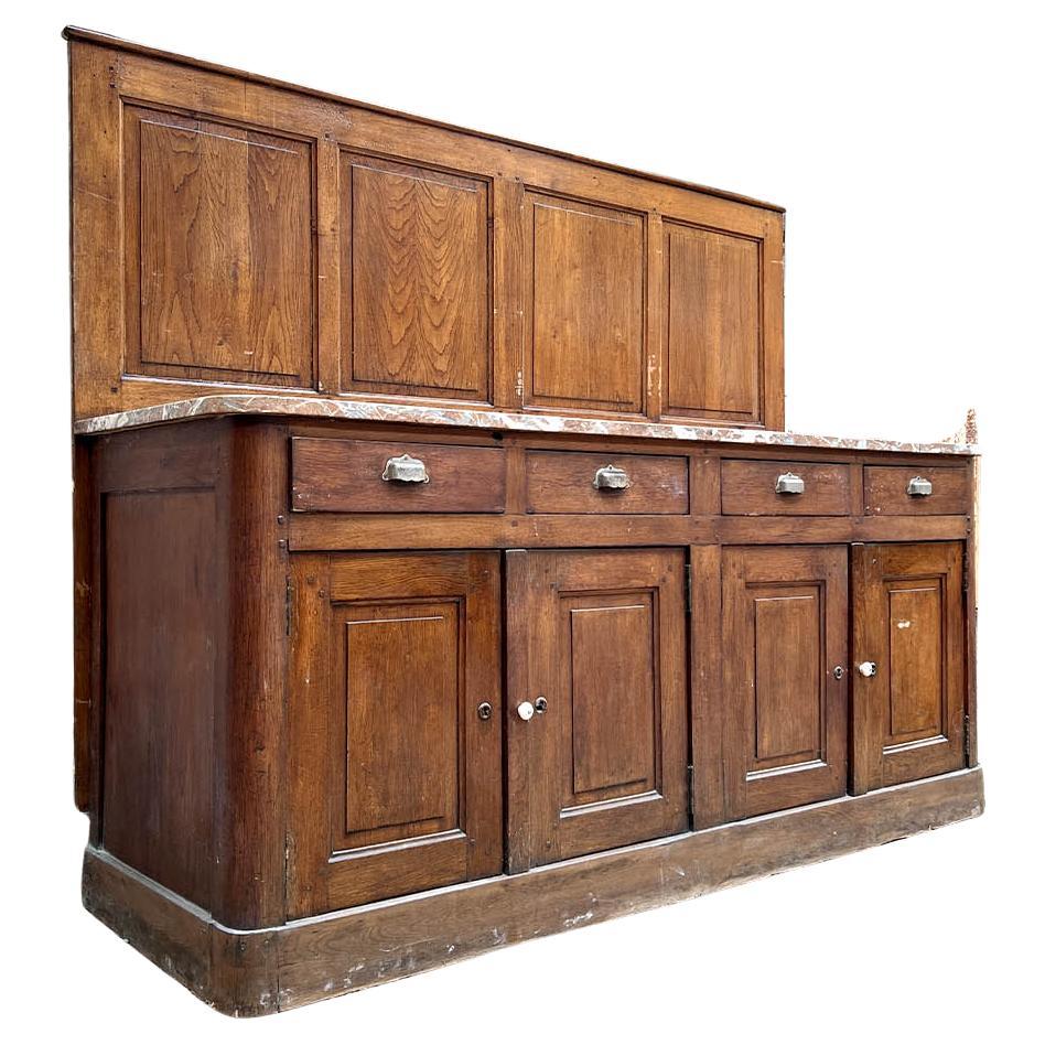 Credenza Château in Oak francese del XIX secolo con piano in marmo in vendita