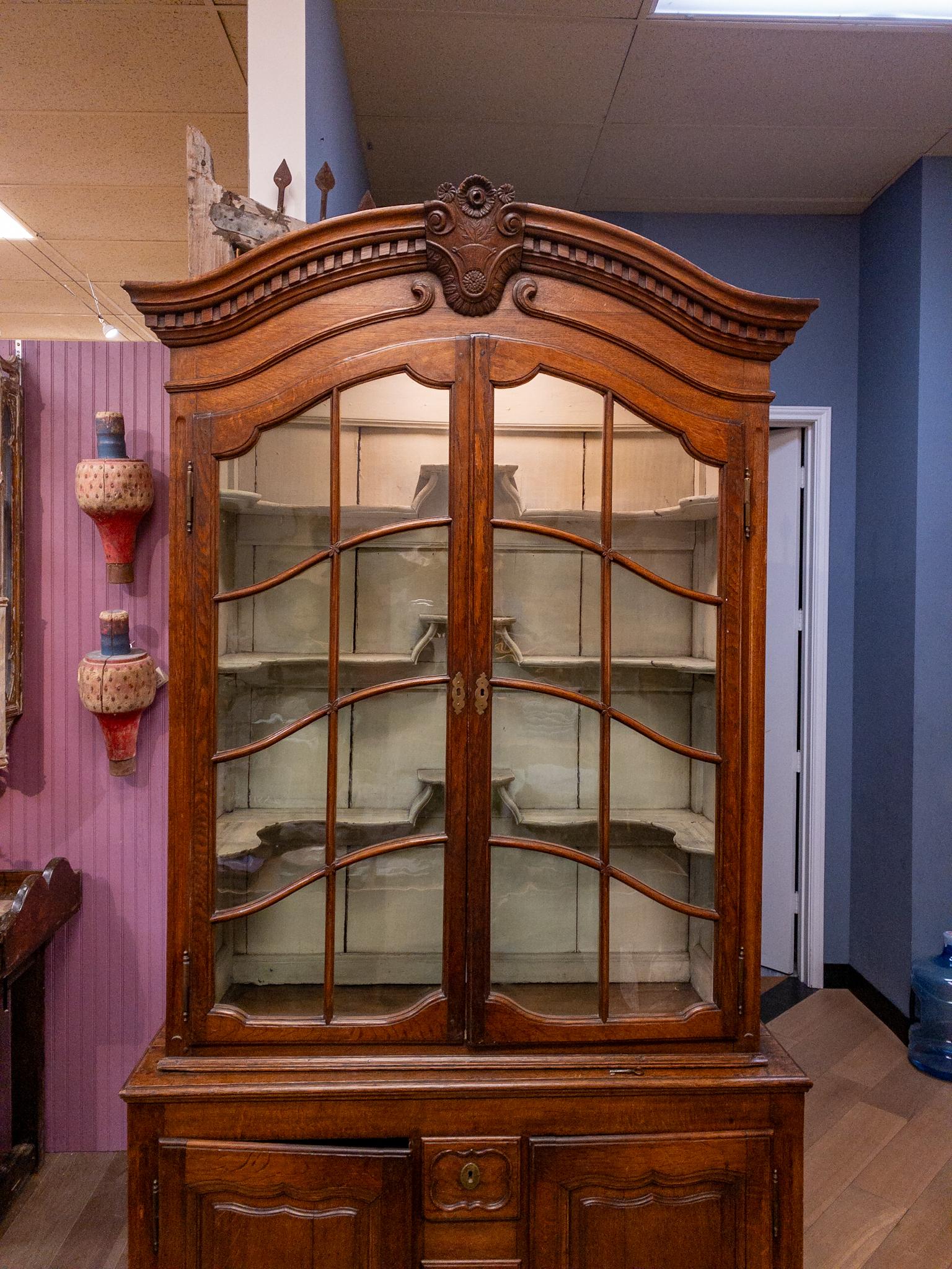 Carved 19th Century French Oak China Cabinet For Sale
