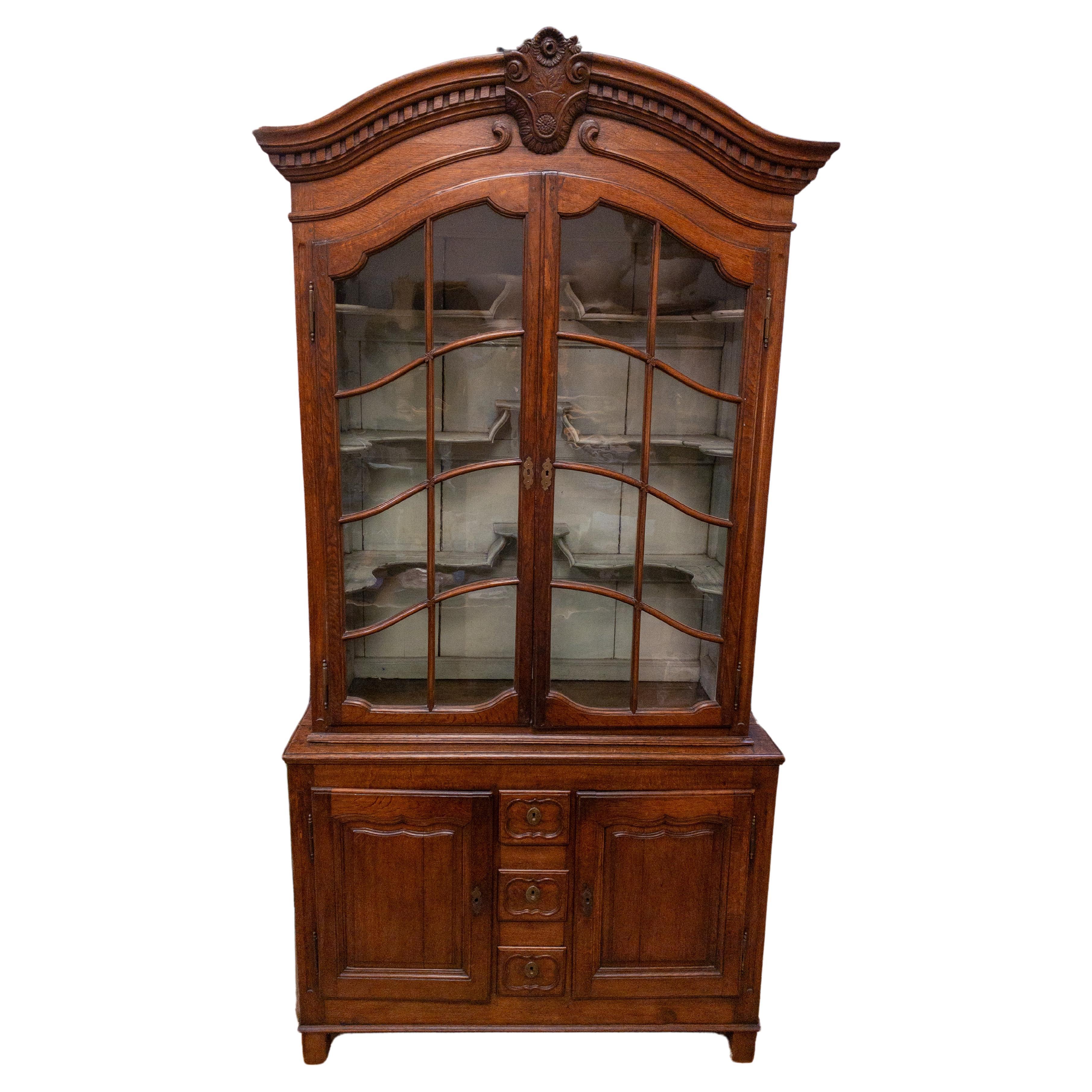 19th Century French Oak China Cabinet For Sale