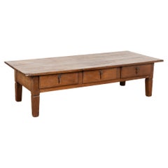 19th Century French Oak Coffee Table with Three Drawers