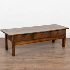19th Century French Oak Coffee Table with Three Drawers