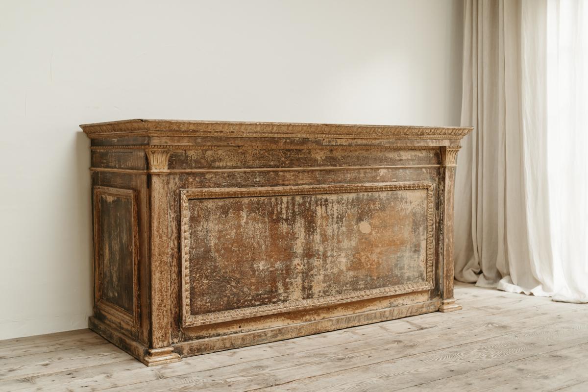 Hand-Painted 19th century French oak counter ..