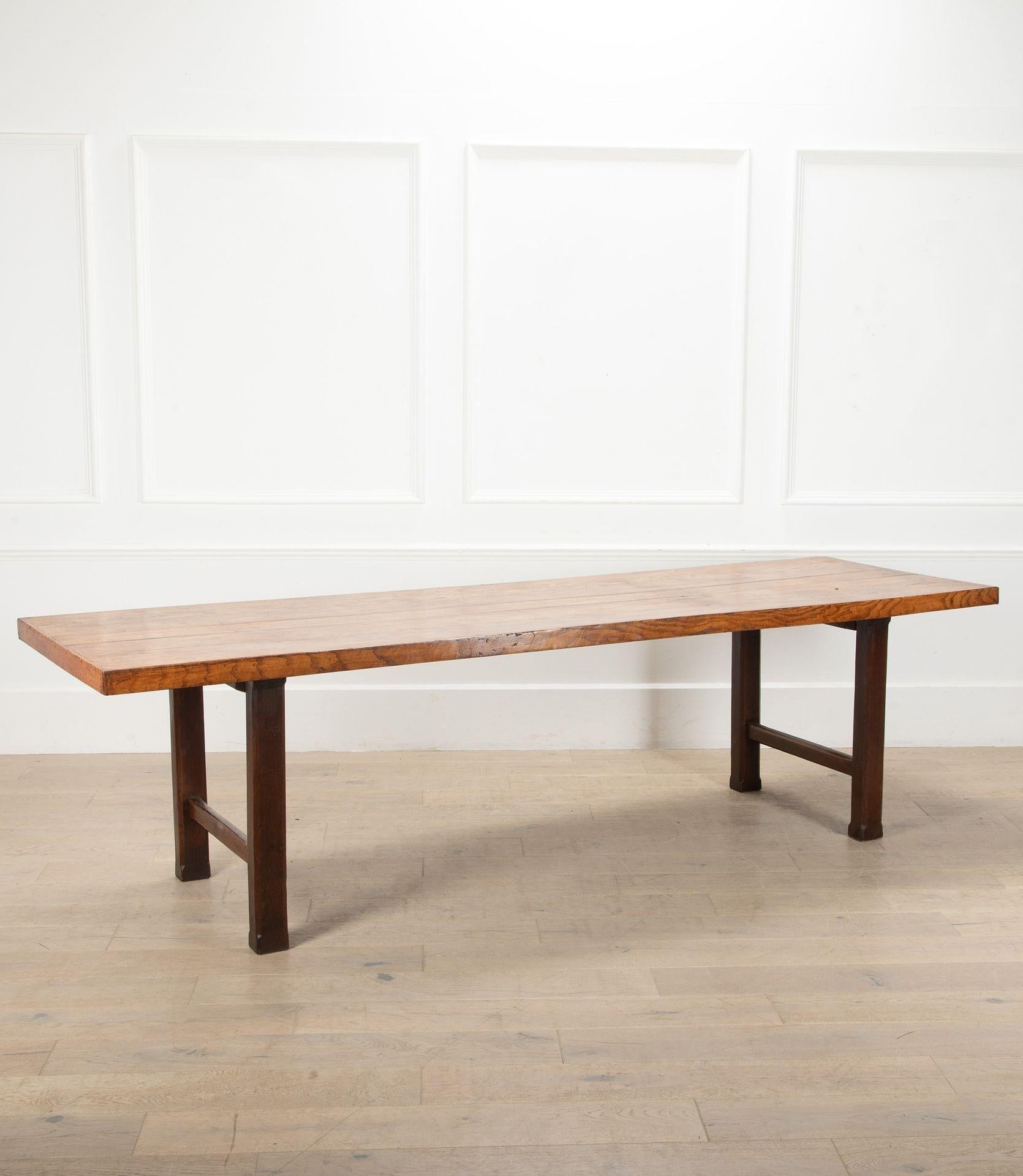 Late 19th Century French solid oak, three-planked top country farmhouse table.
Circa 1870, from the Normandy region.  
