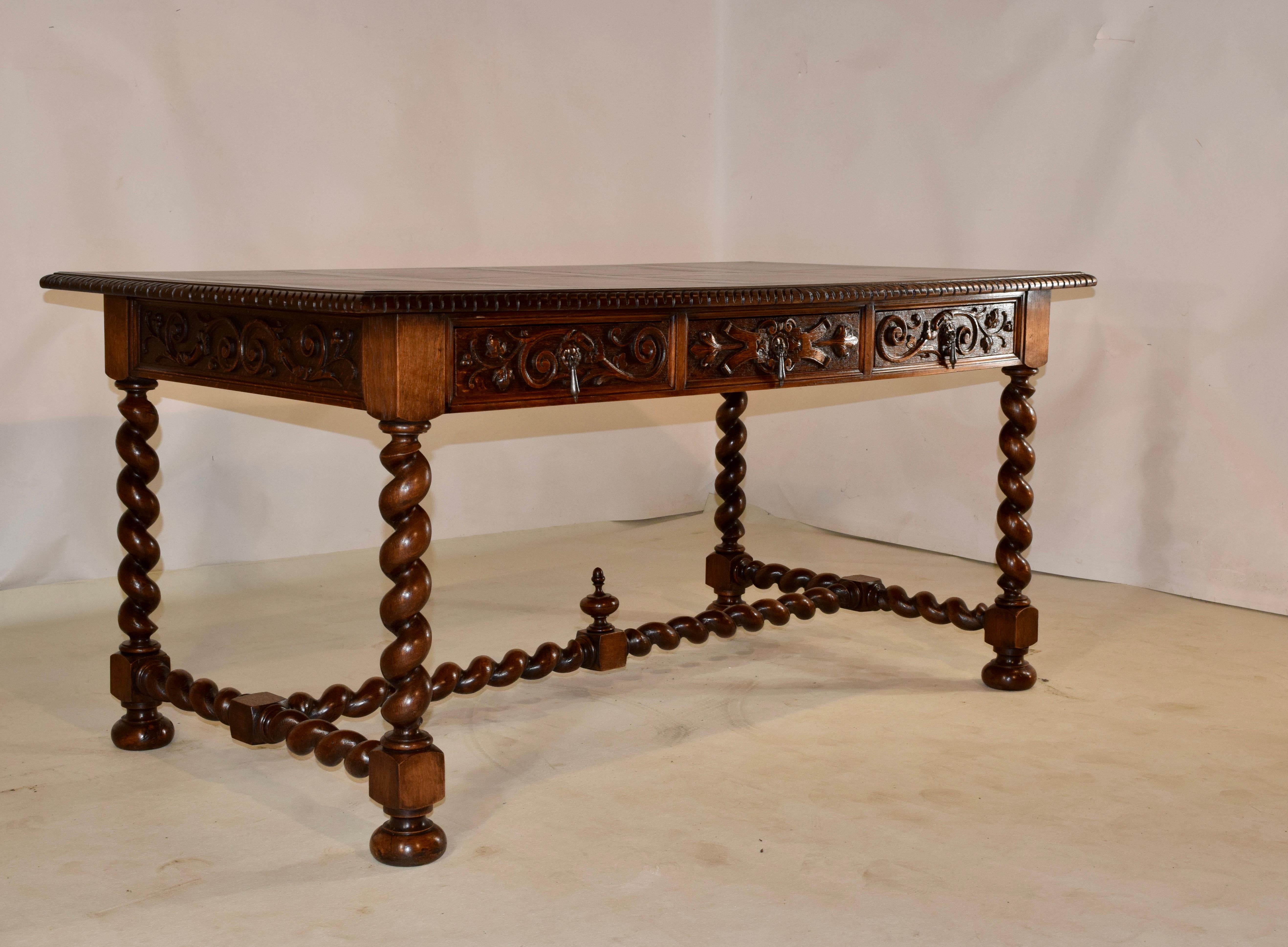 Hand-Carved 19th Century French Oak Desk