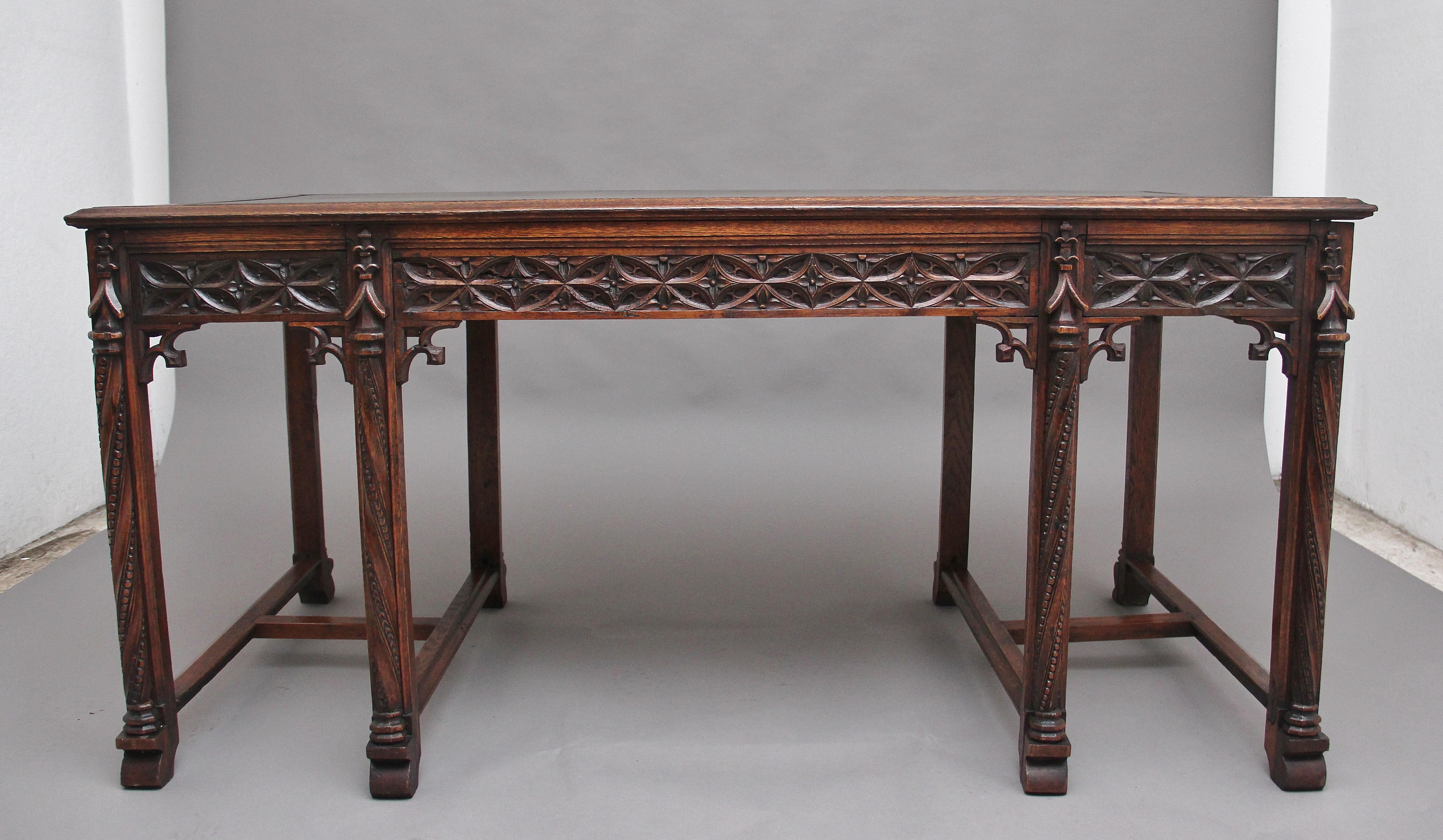 Late 19th Century 19th Century French Oak Desk in the Gothic Style