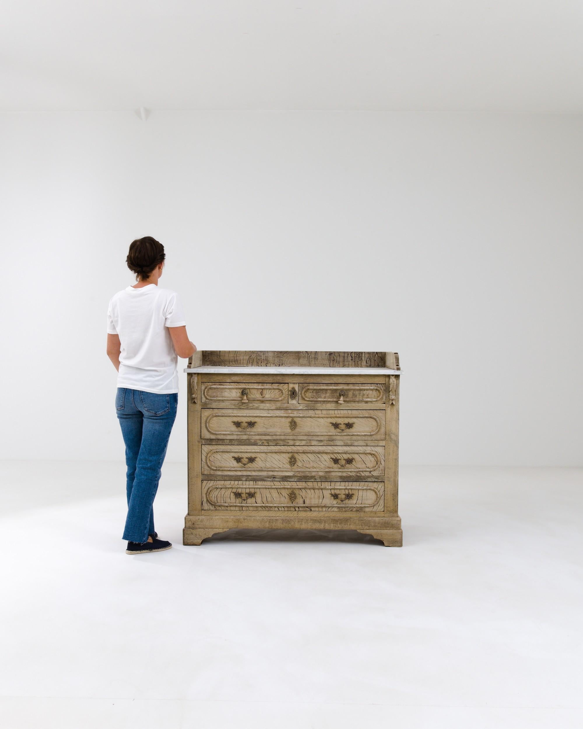 Bleached 19th Century French Oak Drawer Chest with Marble Top