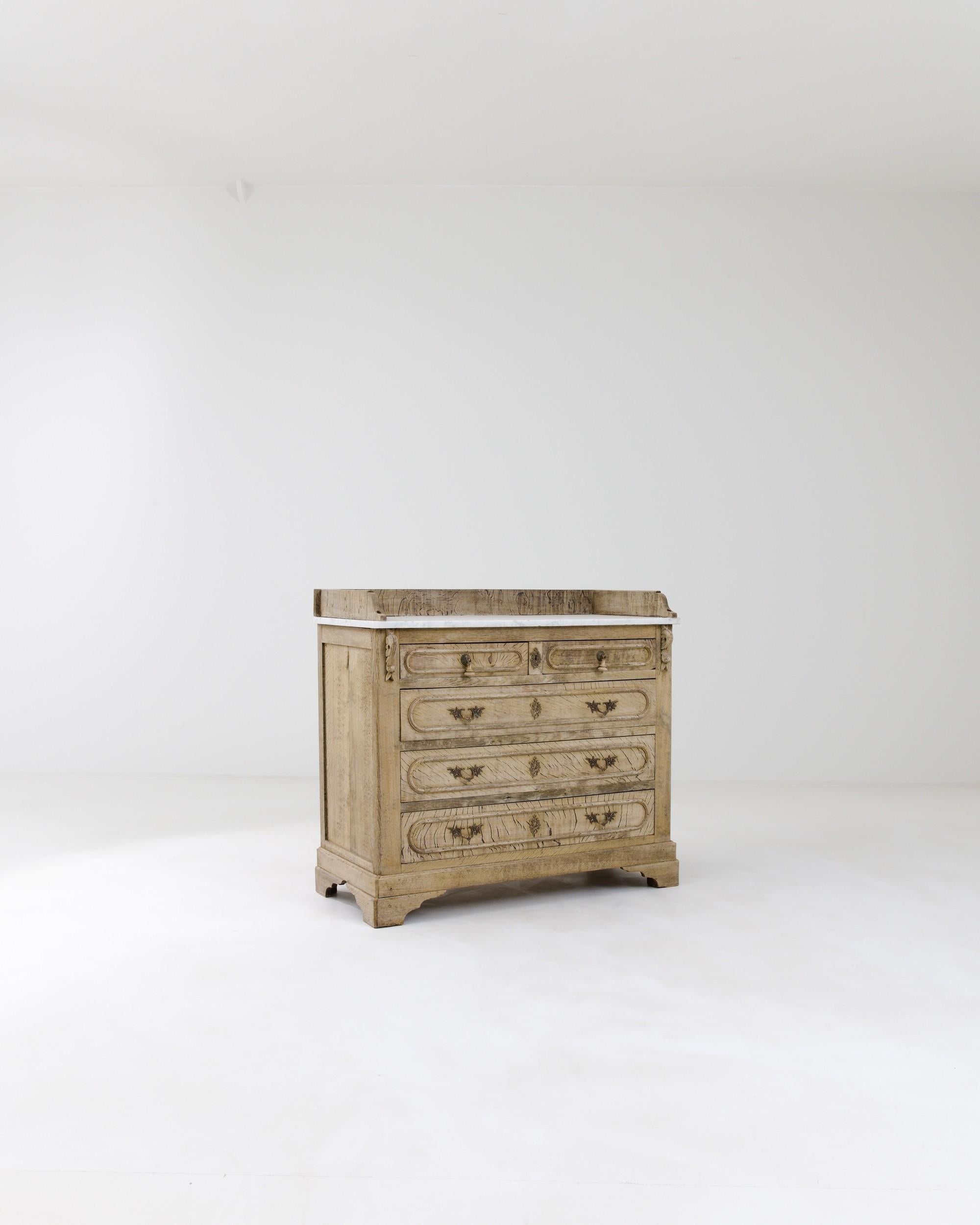 19th Century French Oak Drawer Chest with Marble Top In Good Condition In High Point, NC