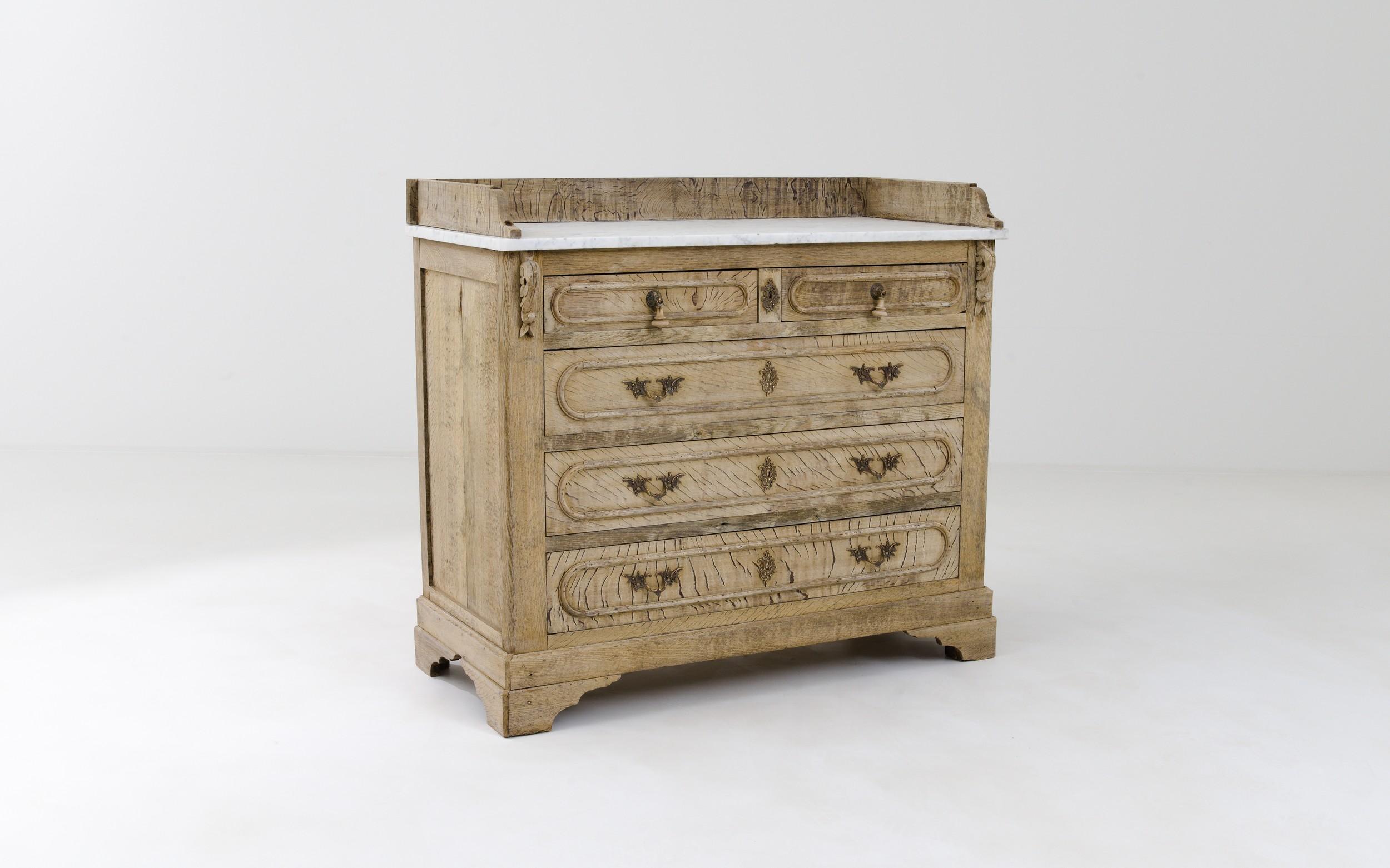19th Century French Oak Drawer Chest with Marble Top 4