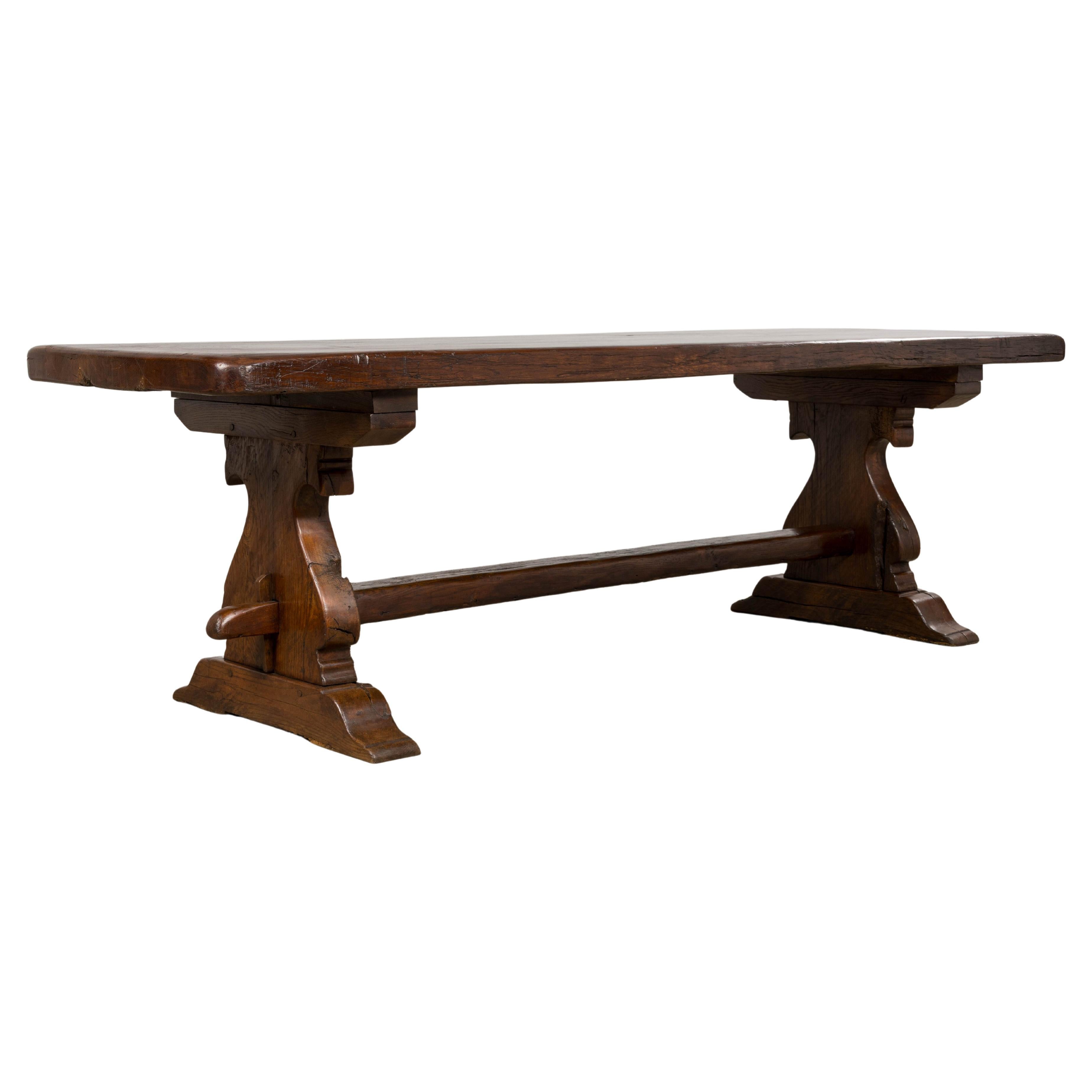 19th Century French Oak Farmhouse Dining Table, Trestle Base, Antique