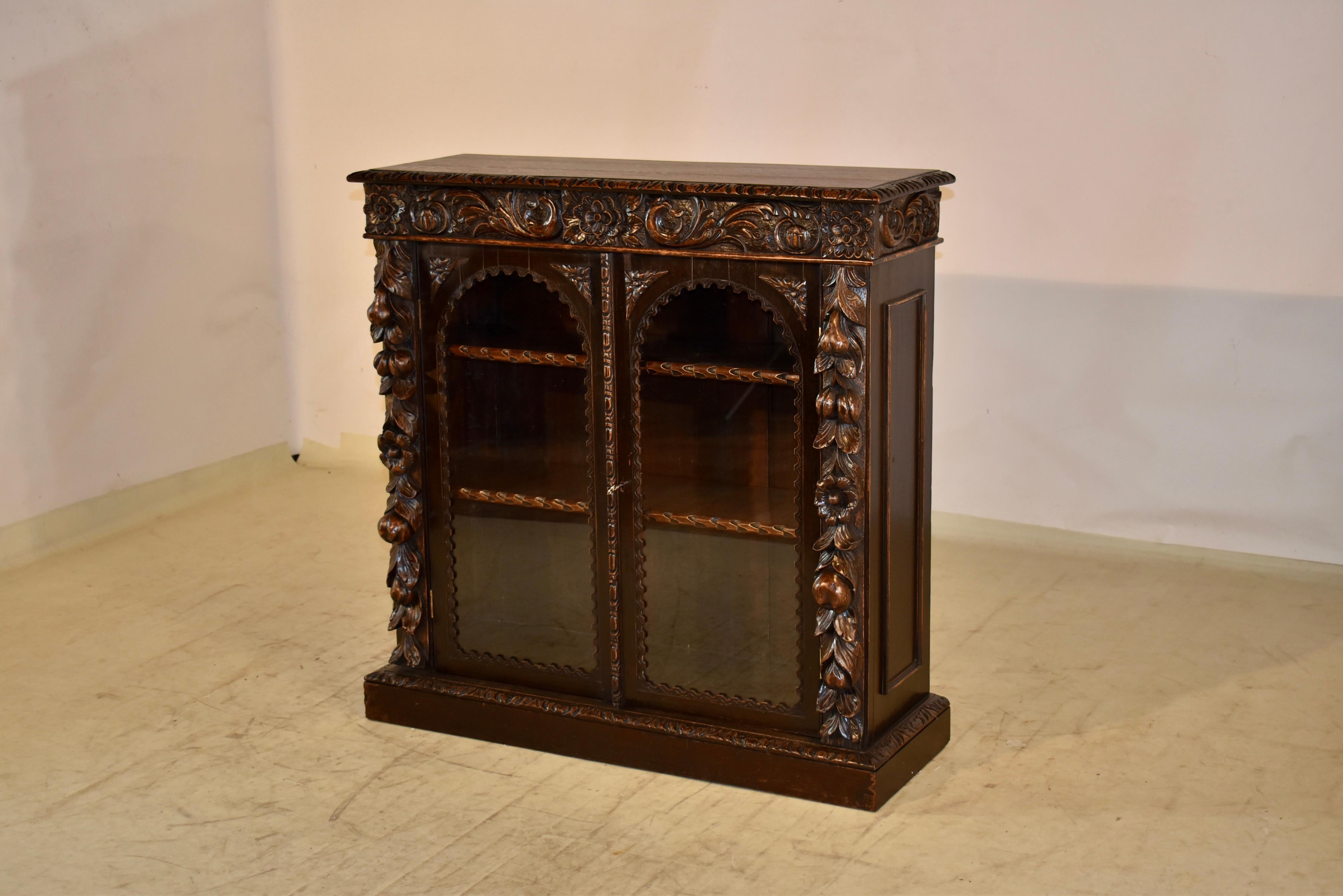 Hand-Carved 19th Century French Oak Glazed Bookcase