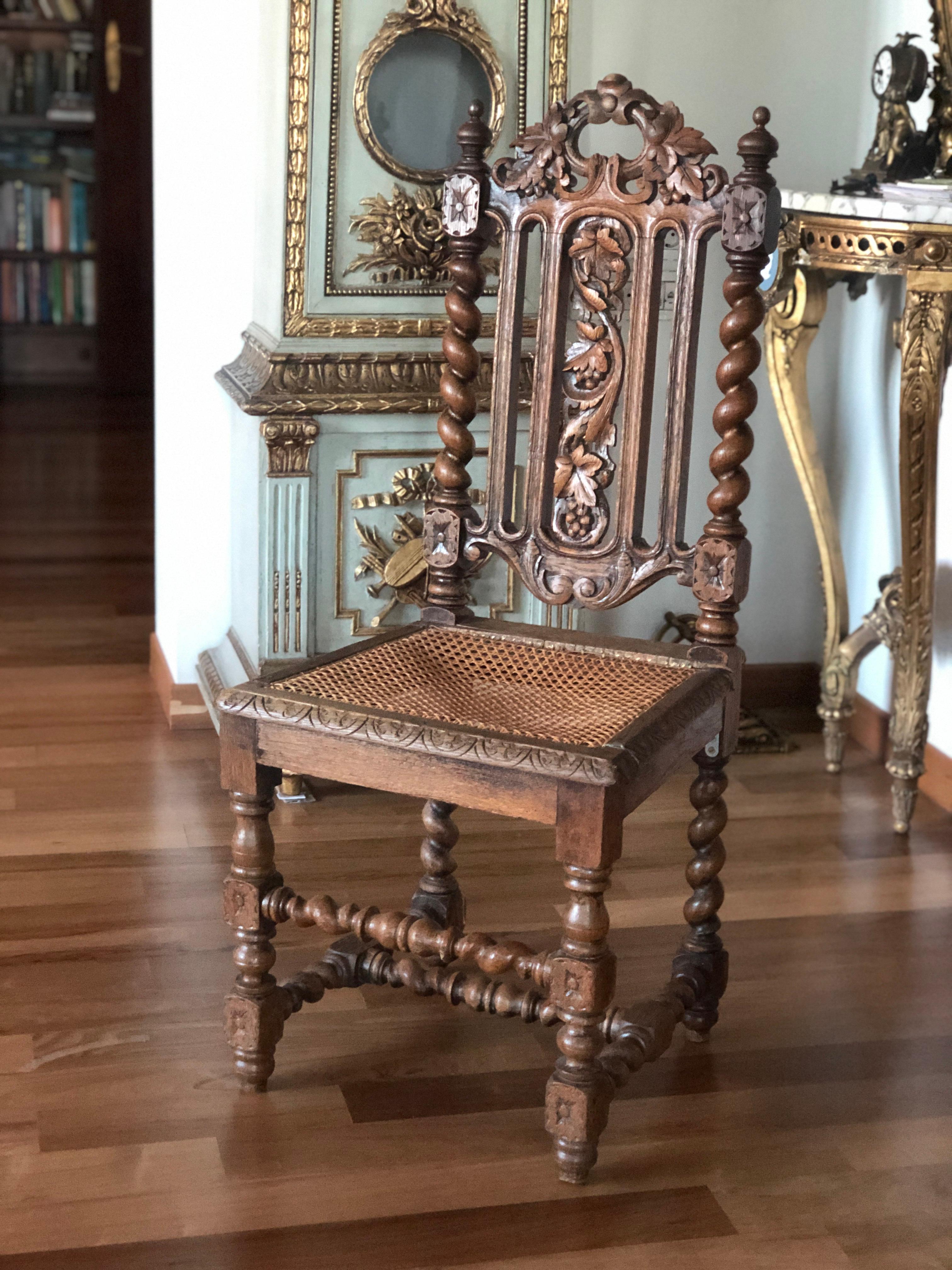 19th Century, French Oak Hand Carved Dining Chairs For Sale 1