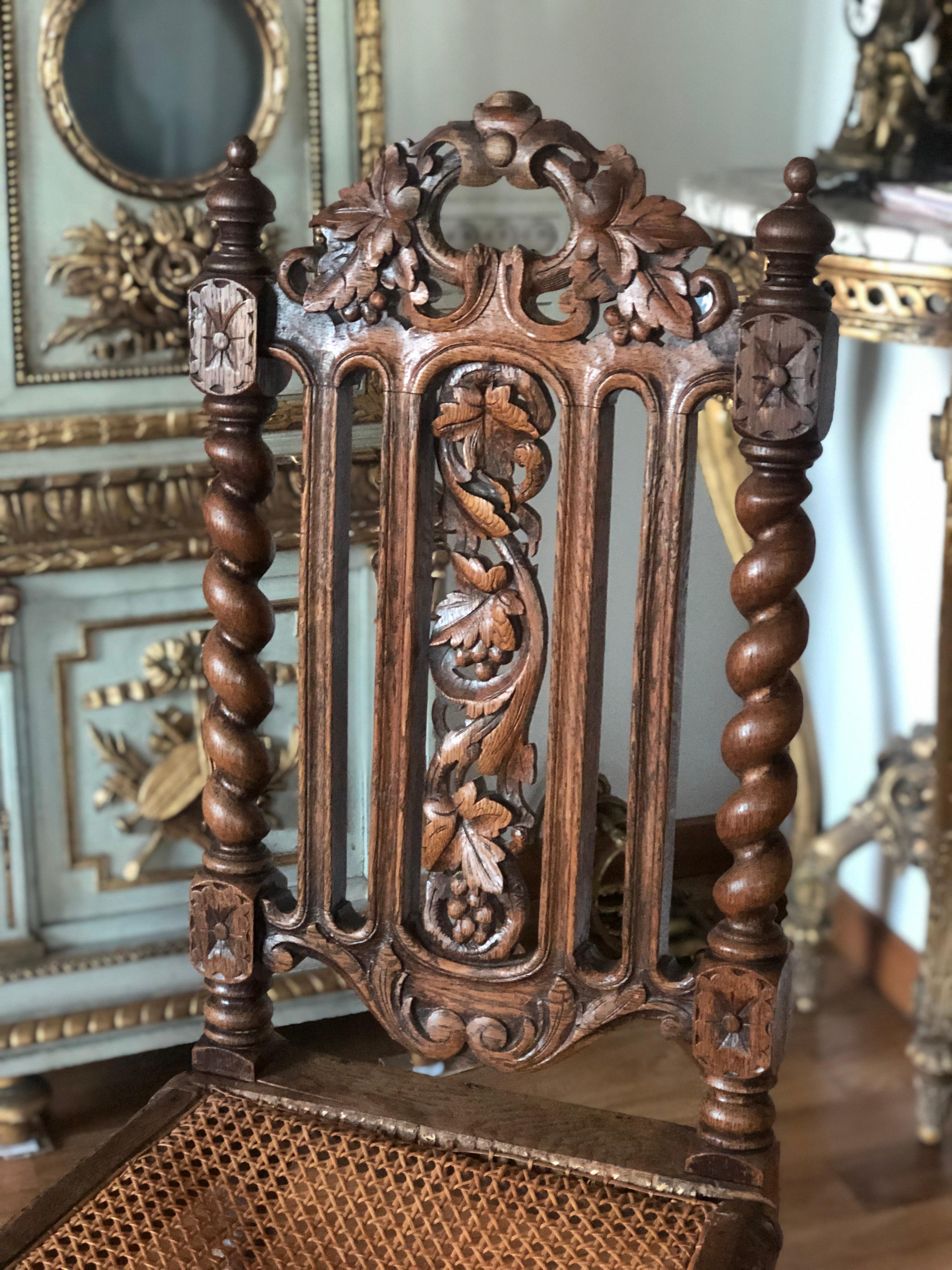 19th Century, French Oak Hand Carved Dining Chairs For Sale 2