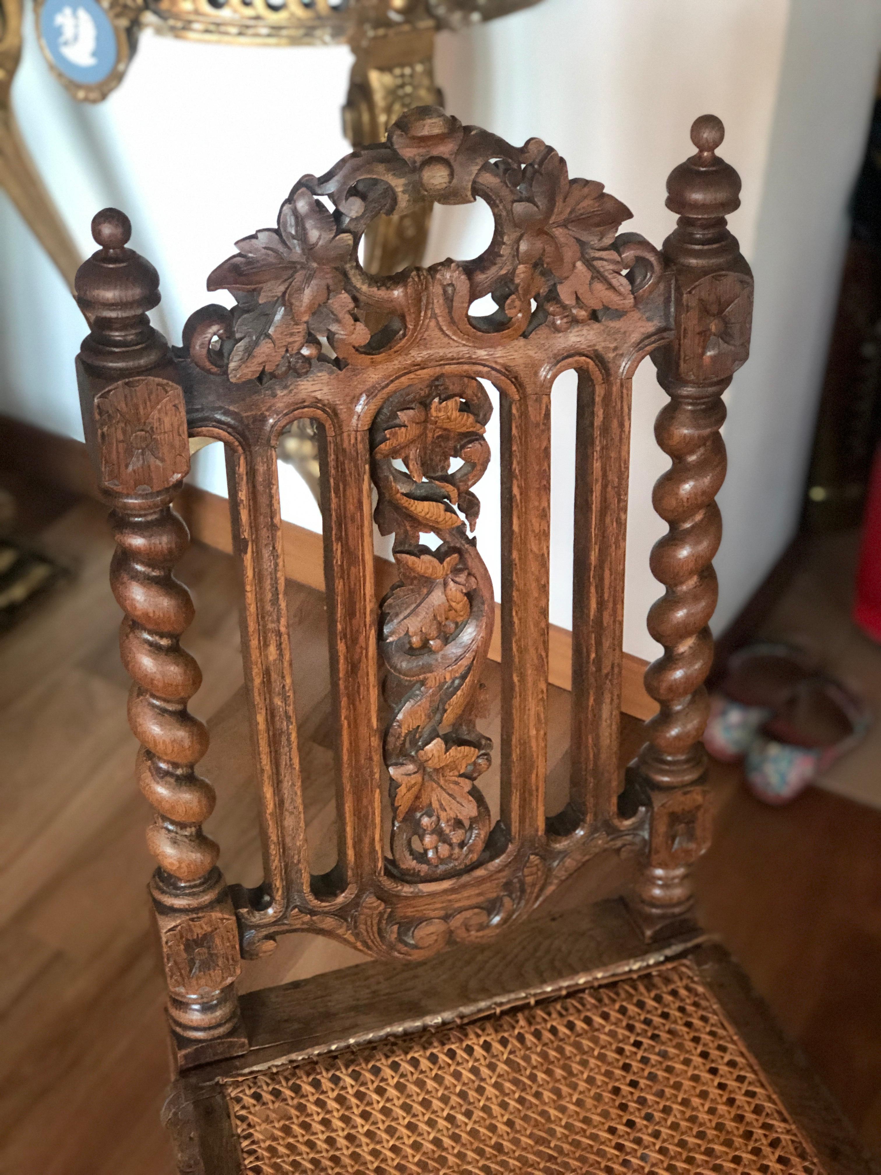 19th Century, French Oak Hand Carved Dining Chairs For Sale 3