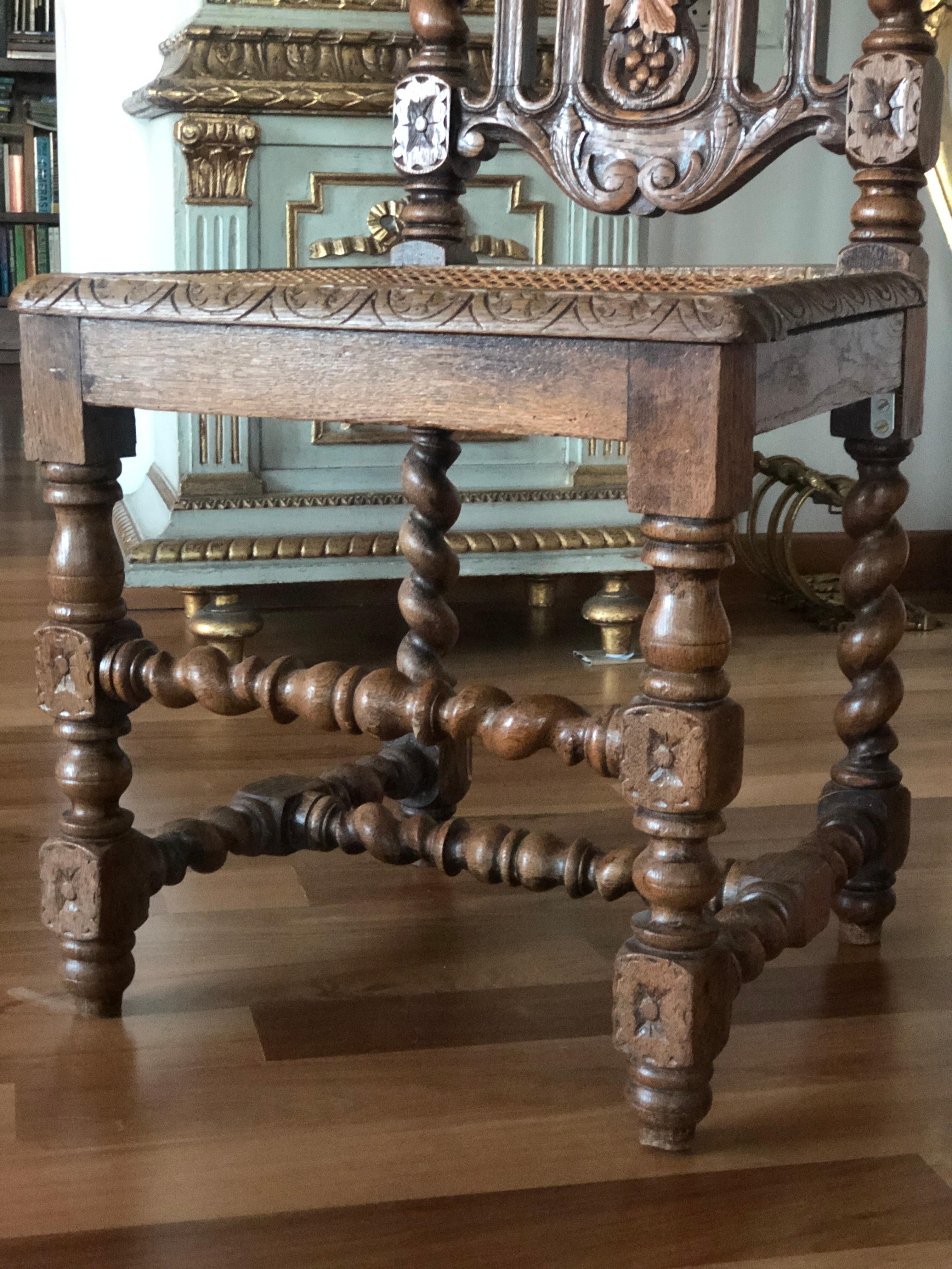 19th Century, French Oak Hand Carved Dining Chairs For Sale 4