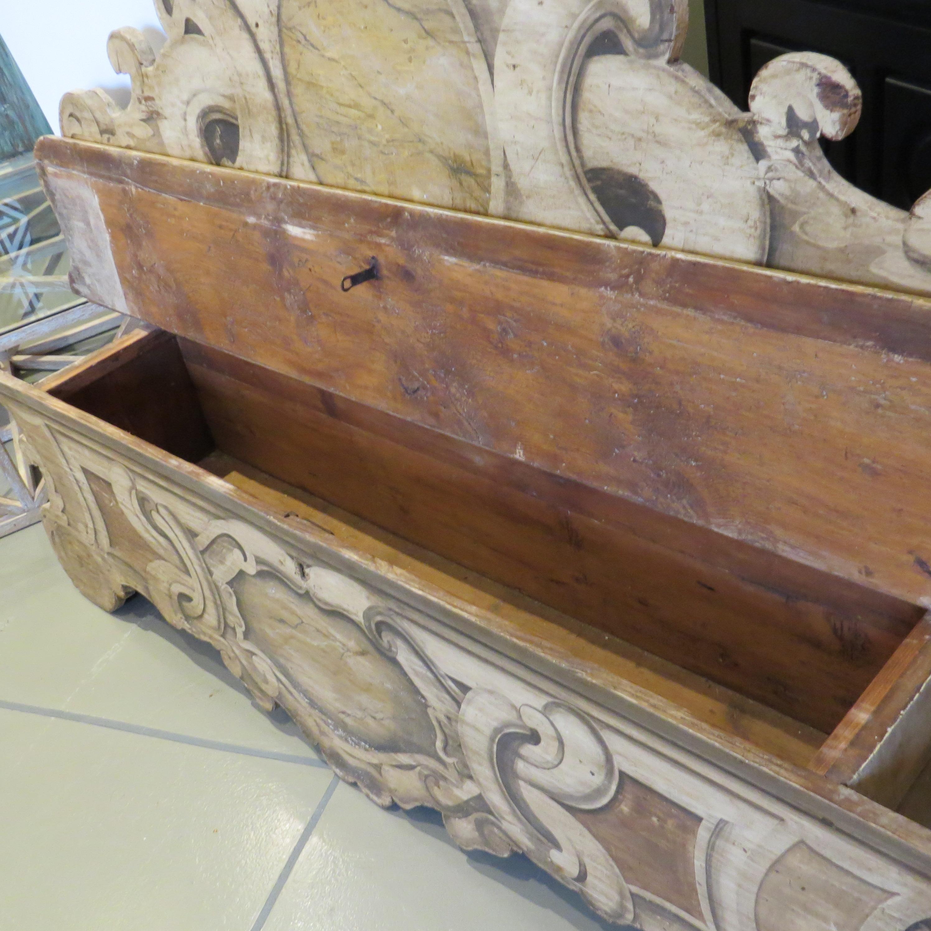 Baroque 19th Century French Oak, Hand-Painted Venetian Style Bench For Sale